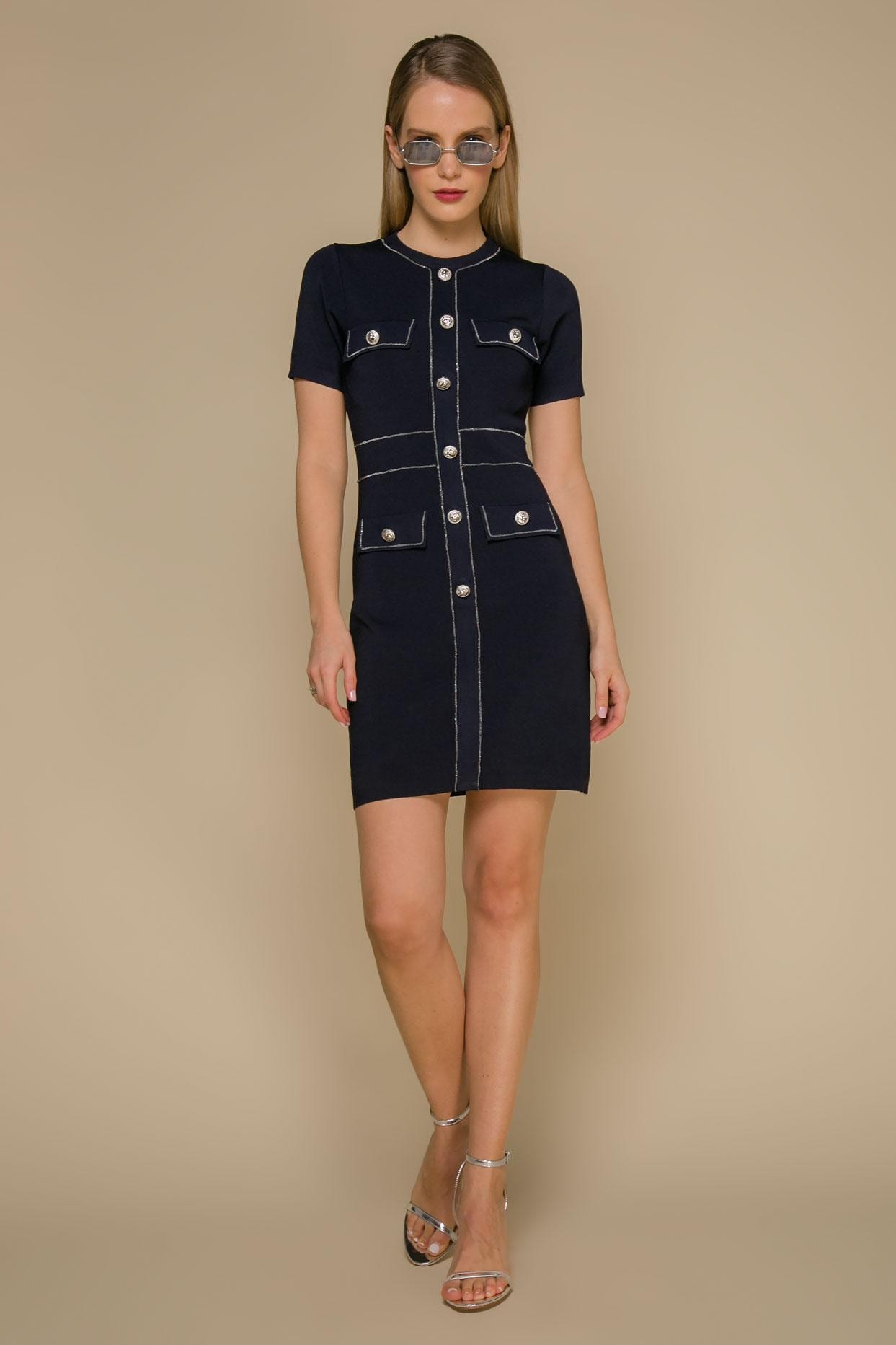 Elegant mini dress in a deep navy shade, Navy