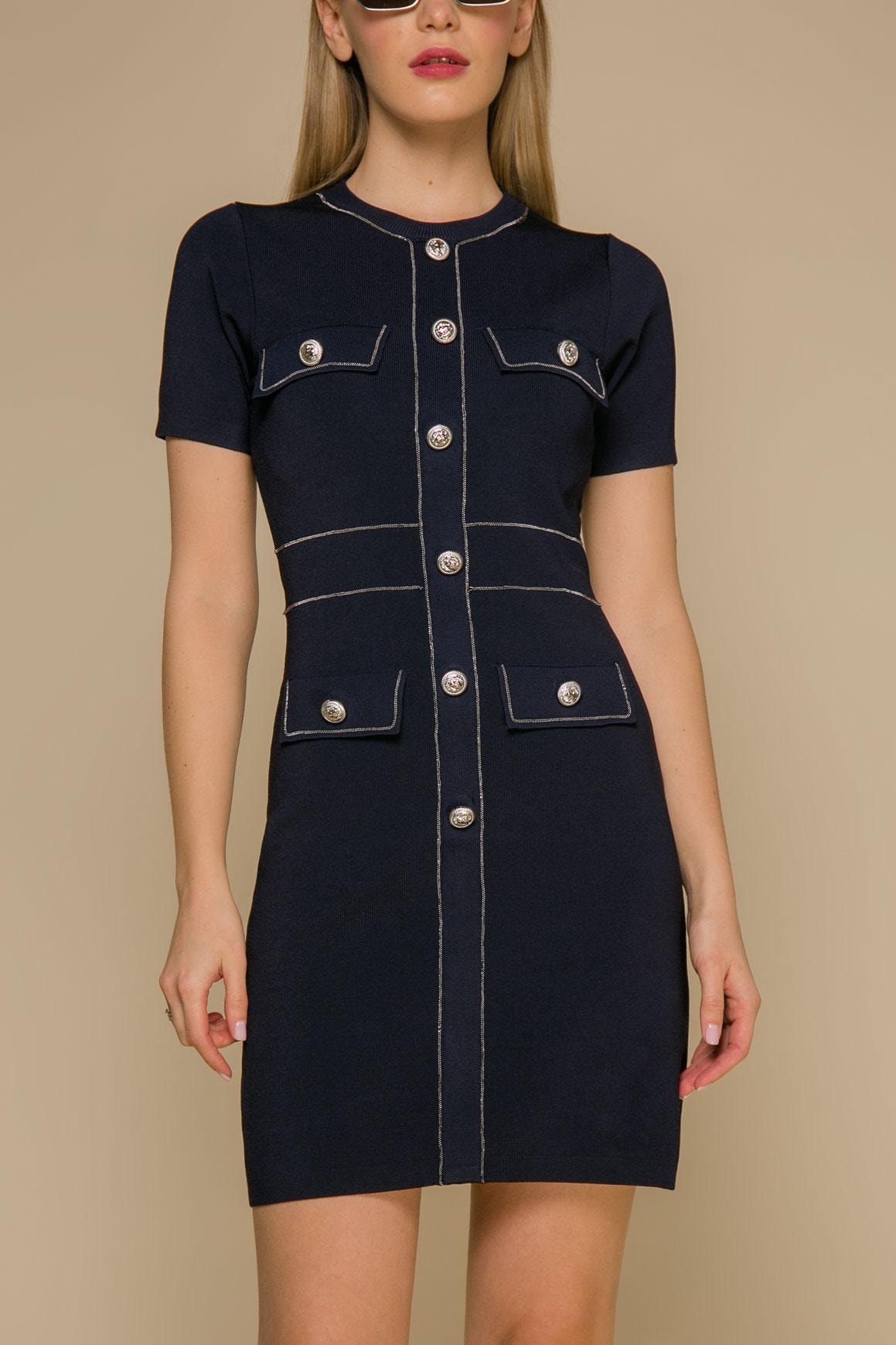 Elegant mini dress in a deep navy shade, Navy — photo 3