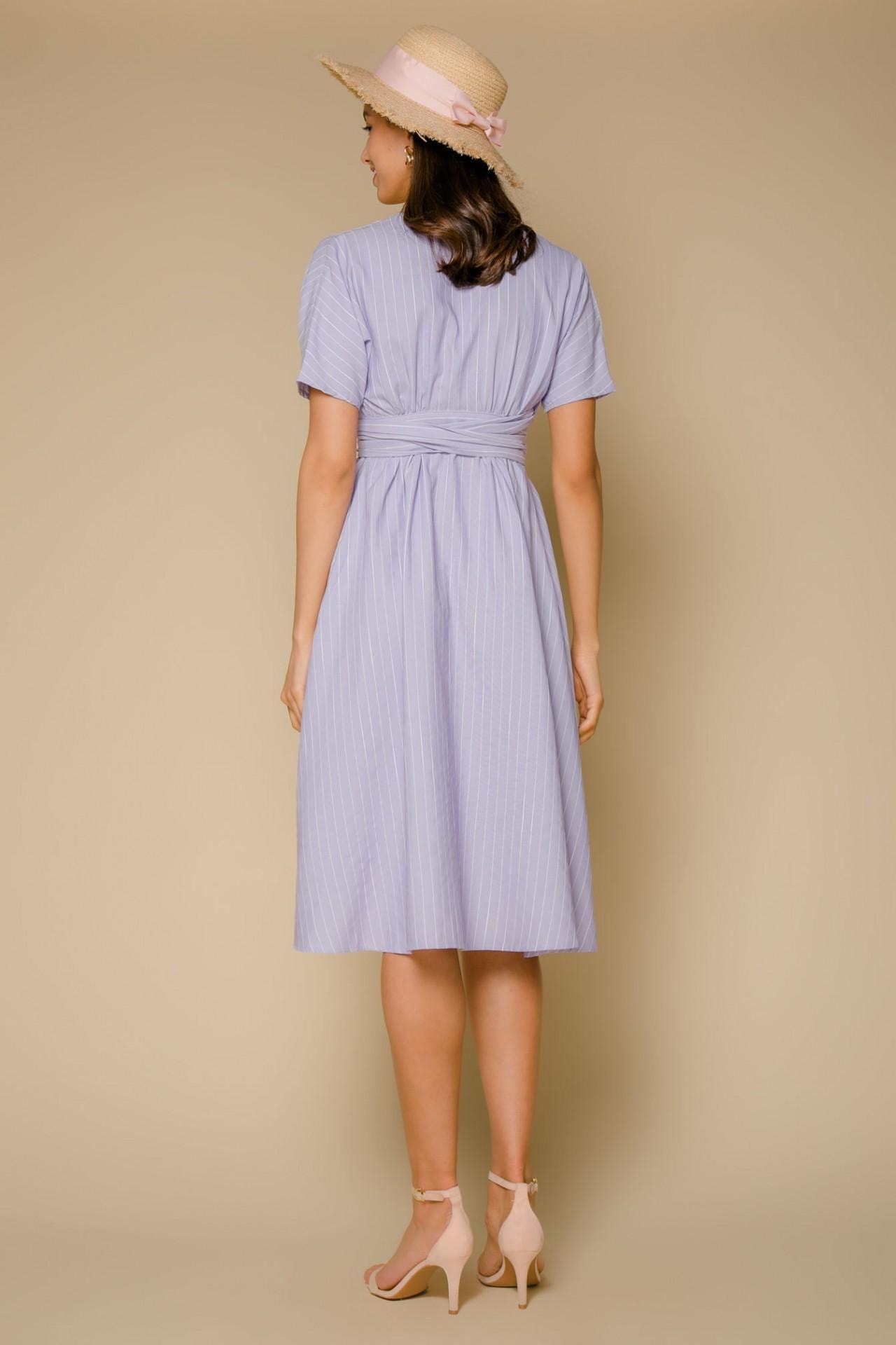 Cotton midi dress with a waist accent, Violet — photo 5