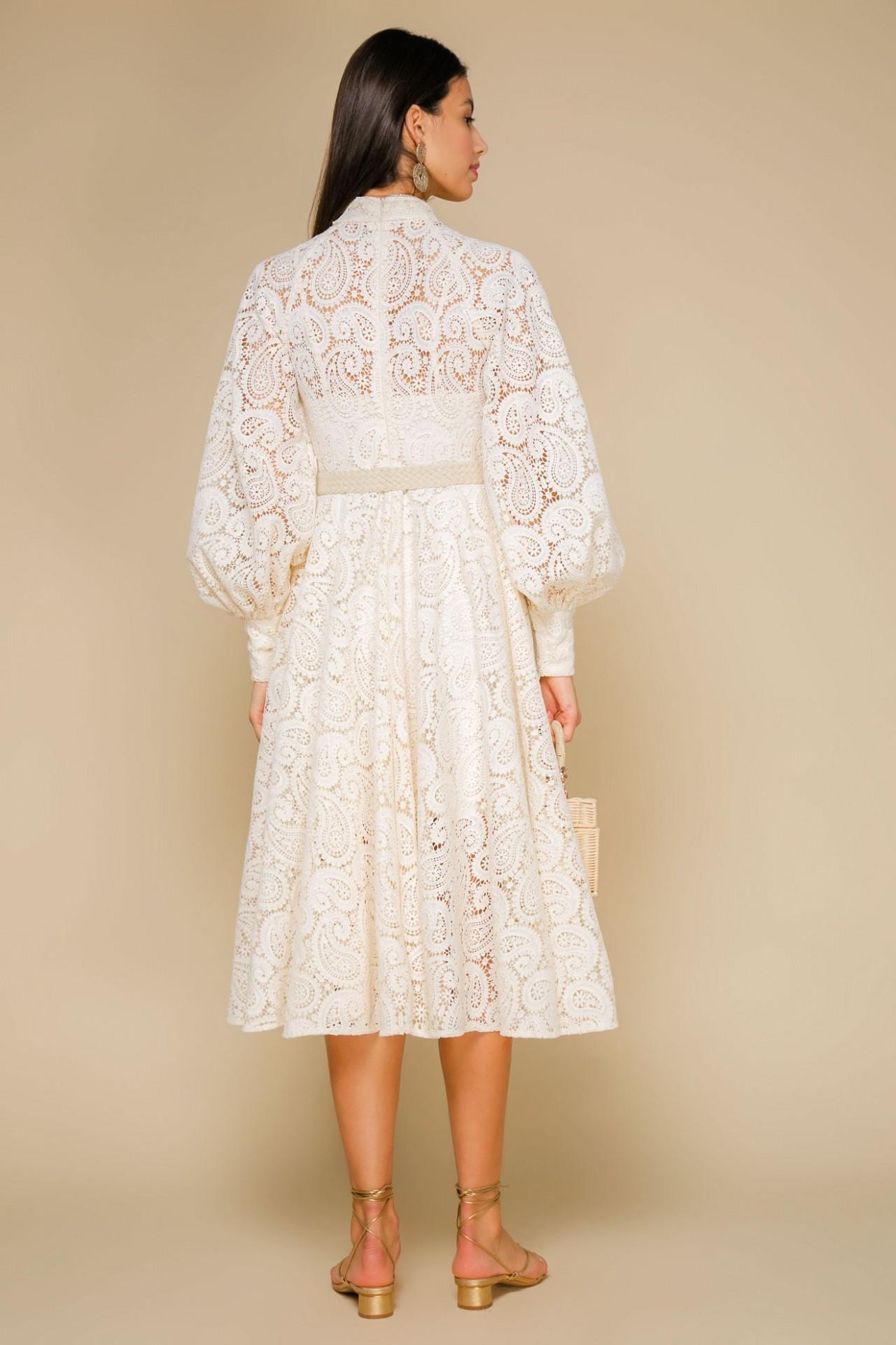 A lightweight dress, adorned with a perforated Paisley pattern, Beige — photo 5
