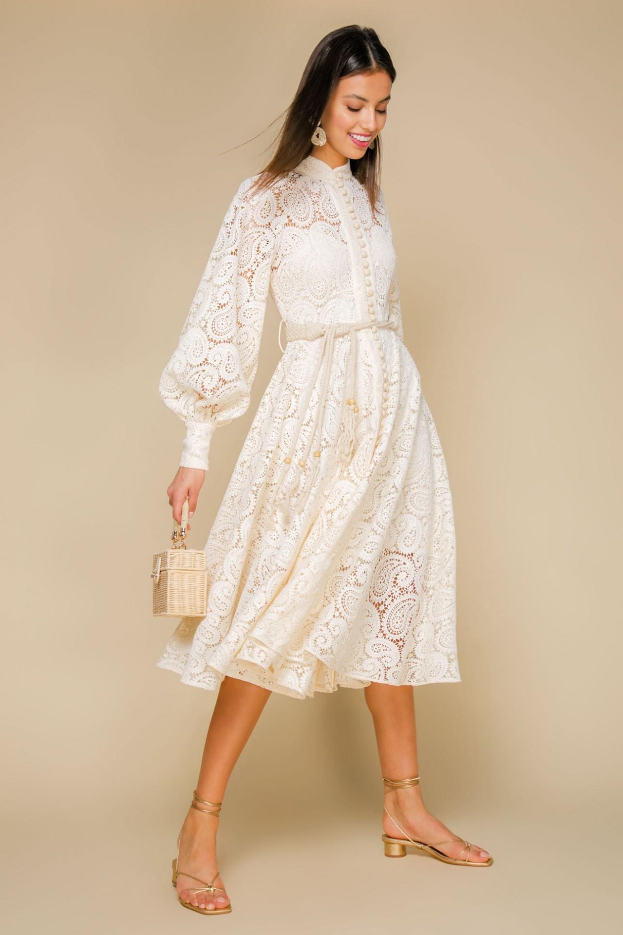 A lightweight dress, adorned with a perforated Paisley pattern, Beige — photo 3