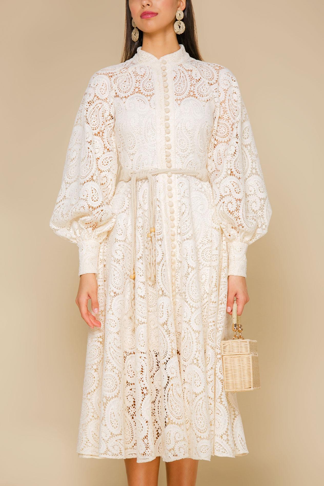 A lightweight dress, adorned with a perforated Paisley pattern, Beige — photo 4