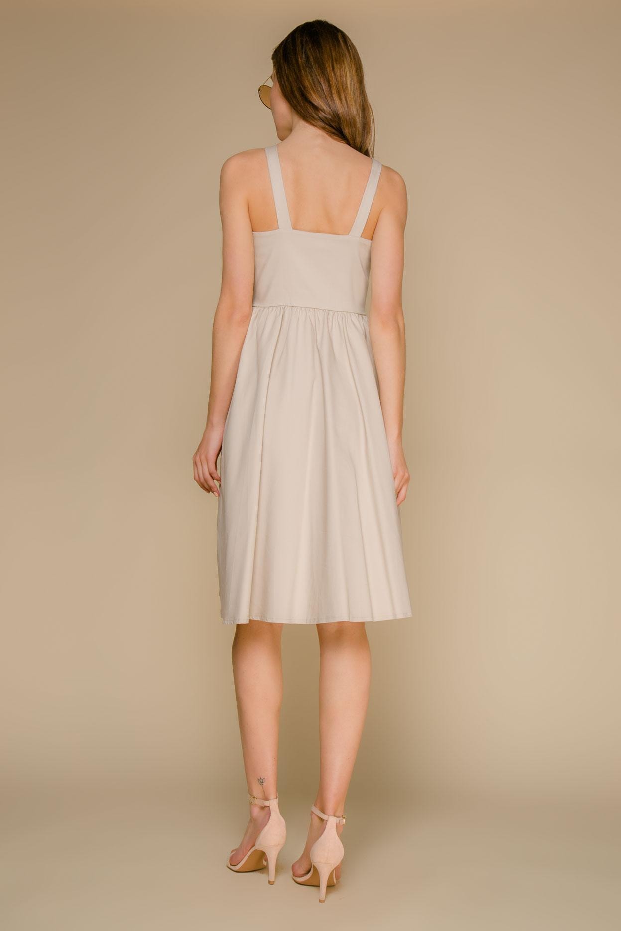 Elegant pinafore with a corset-style bodice and full skirt, Beige