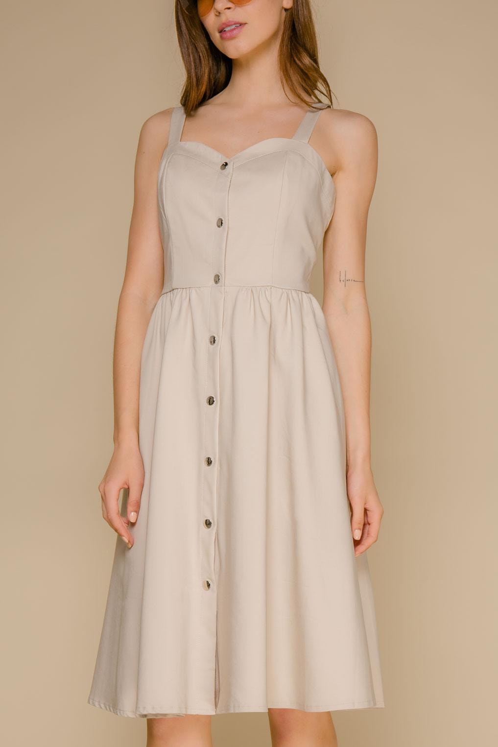 Elegant pinafore with a corset-style bodice and full skirt, Beige — photo 4