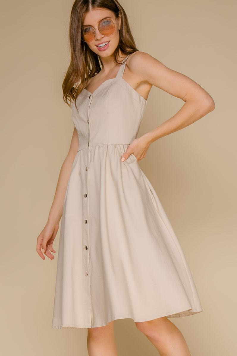 Elegant pinafore with a corset-style bodice and full skirt, Beige — photo 5