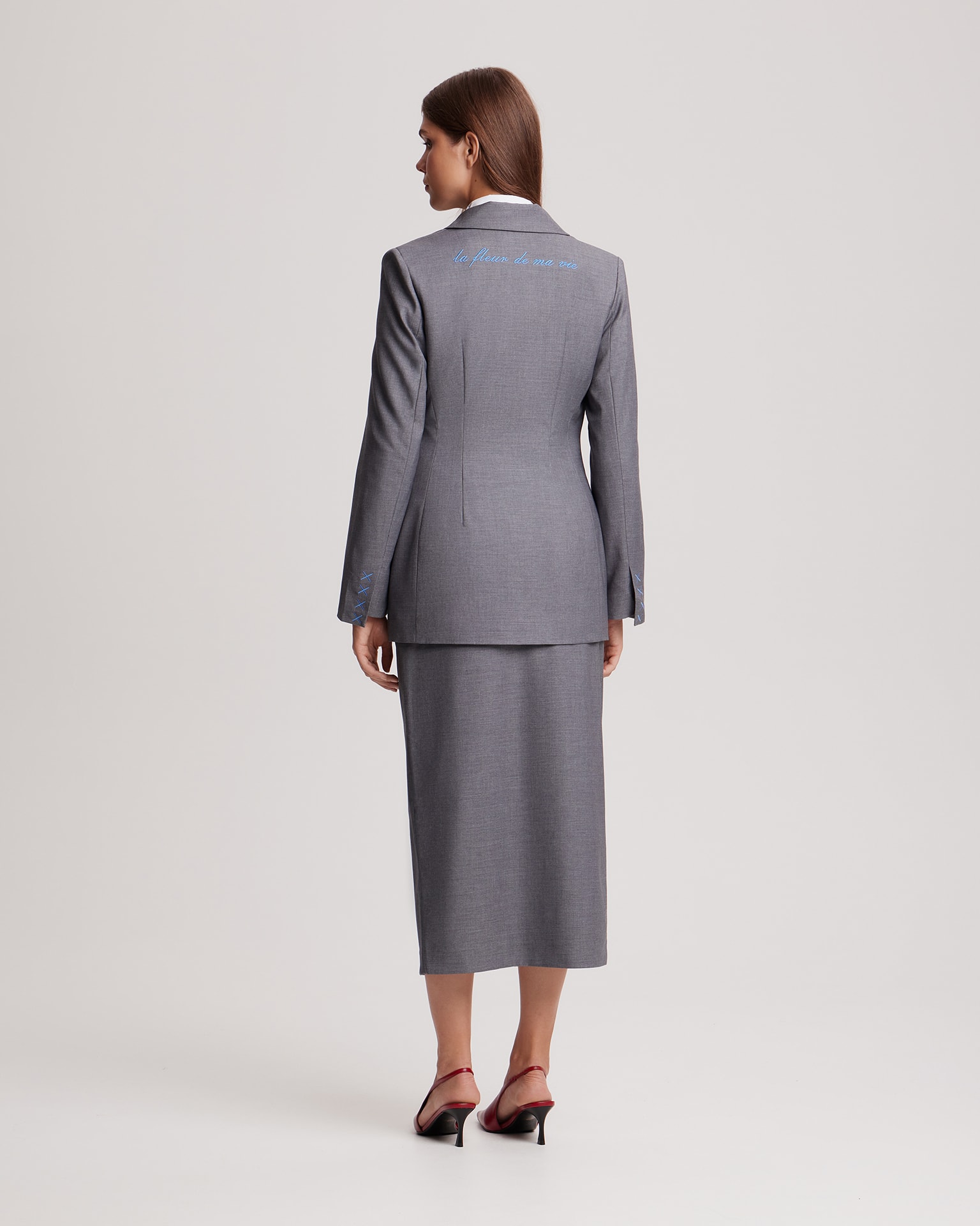 Straight skirt with a slit, Grey — photo 4