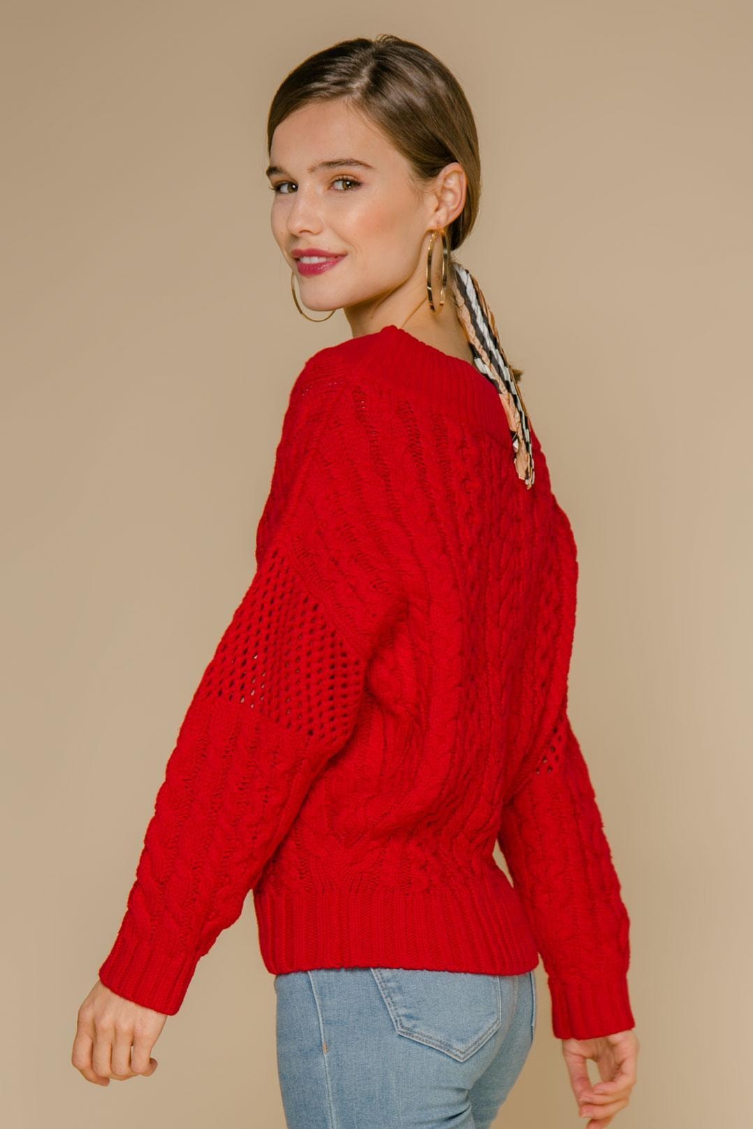 Bright jumper in soft cotton, dropped off one shoulder, Red — photo 2