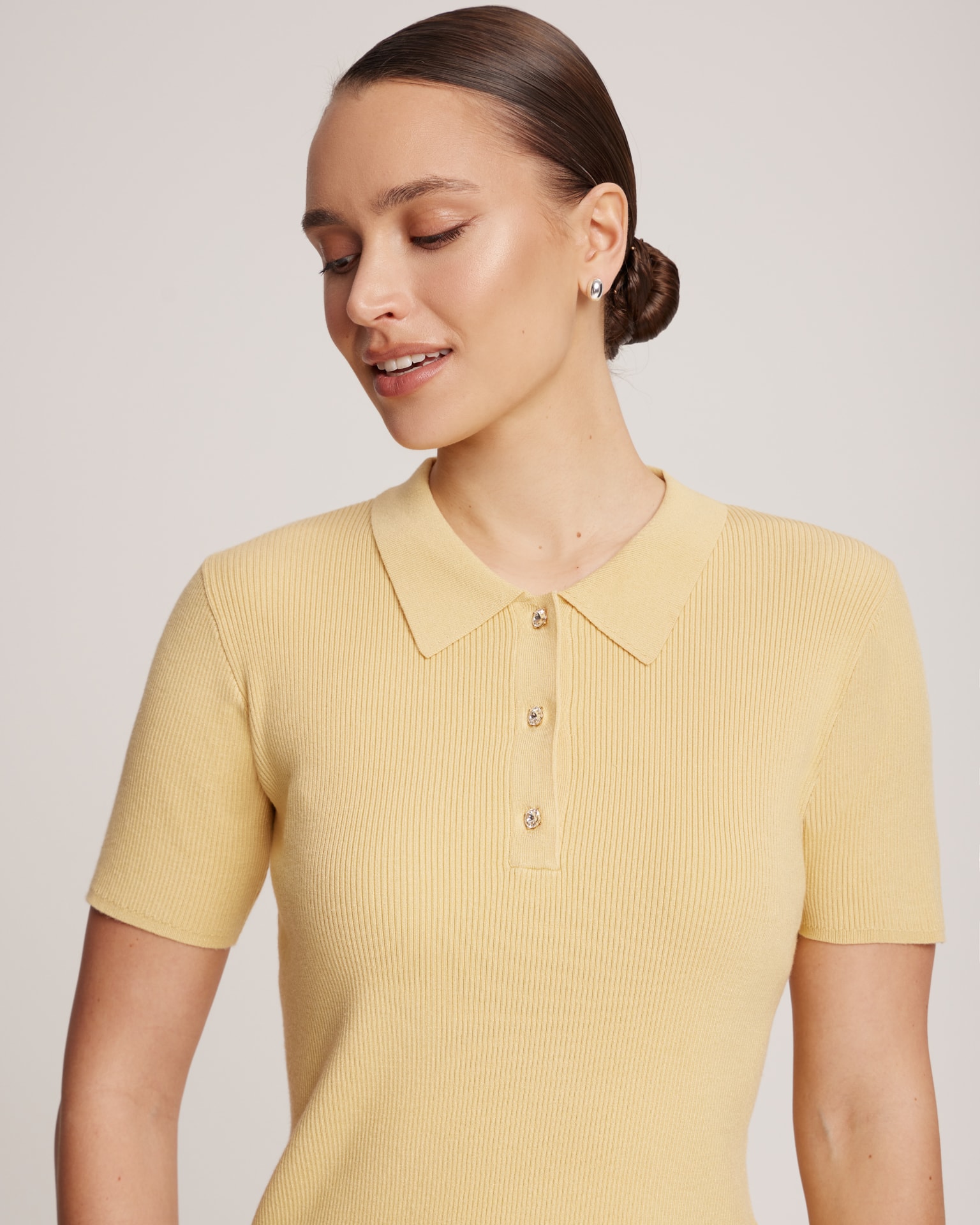 Polo shirt with rhinestone buttons, Yellow — photo 5