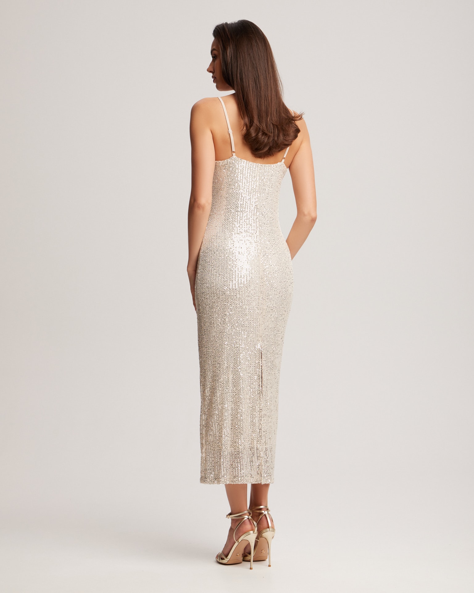 Sequin Midi Dress, Beige — photo 6