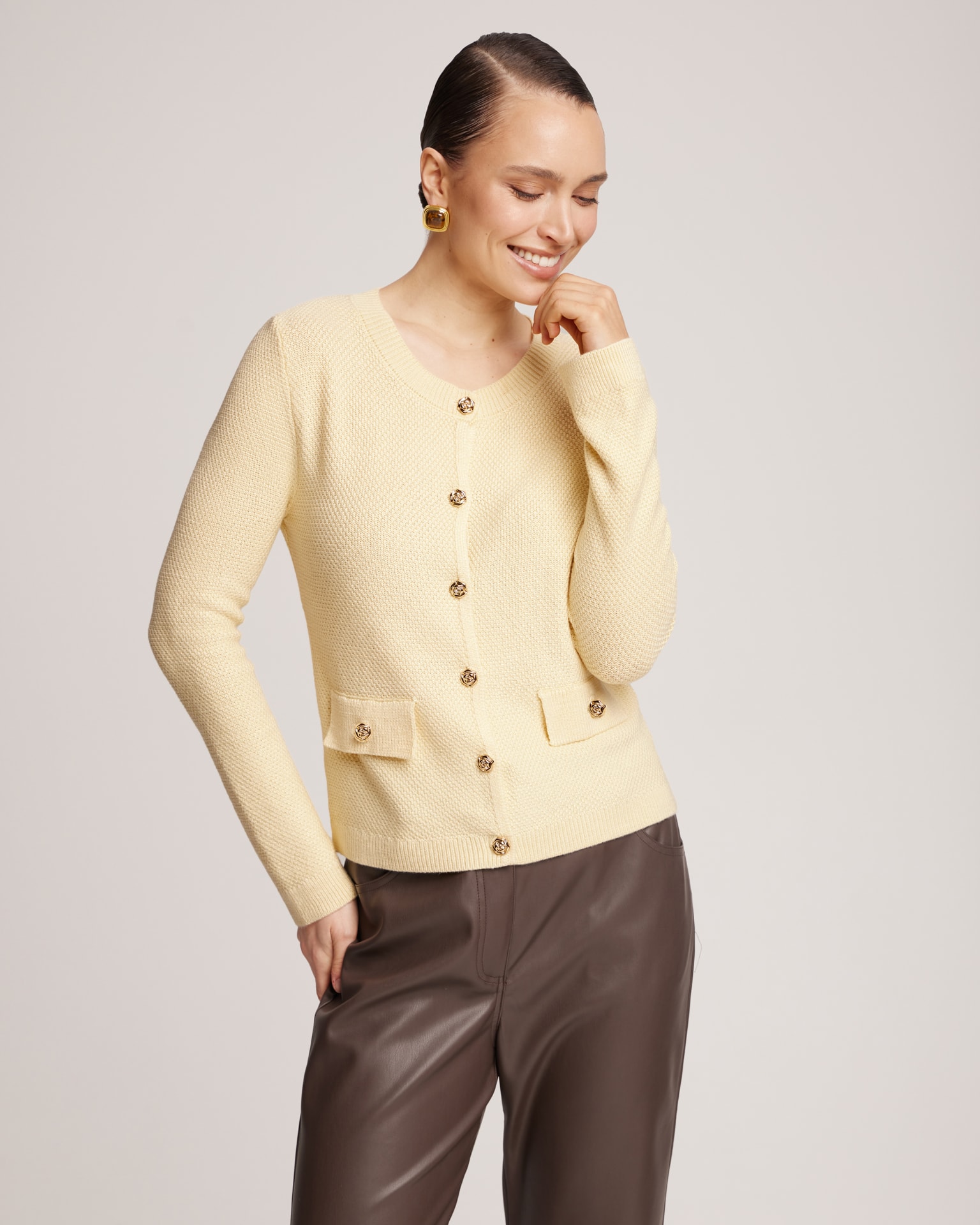 light yellow cardigan, Yellow — photo 5