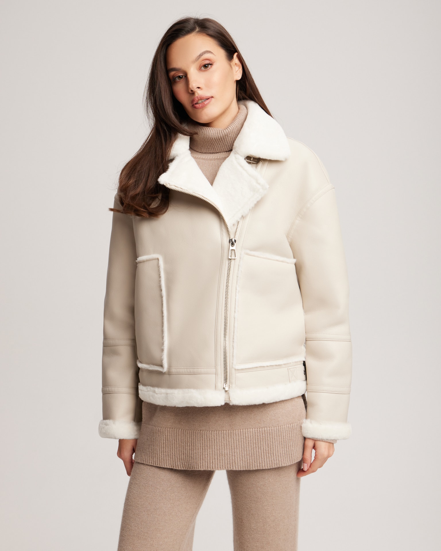 Faux shearling jacket, Beige — photo 4