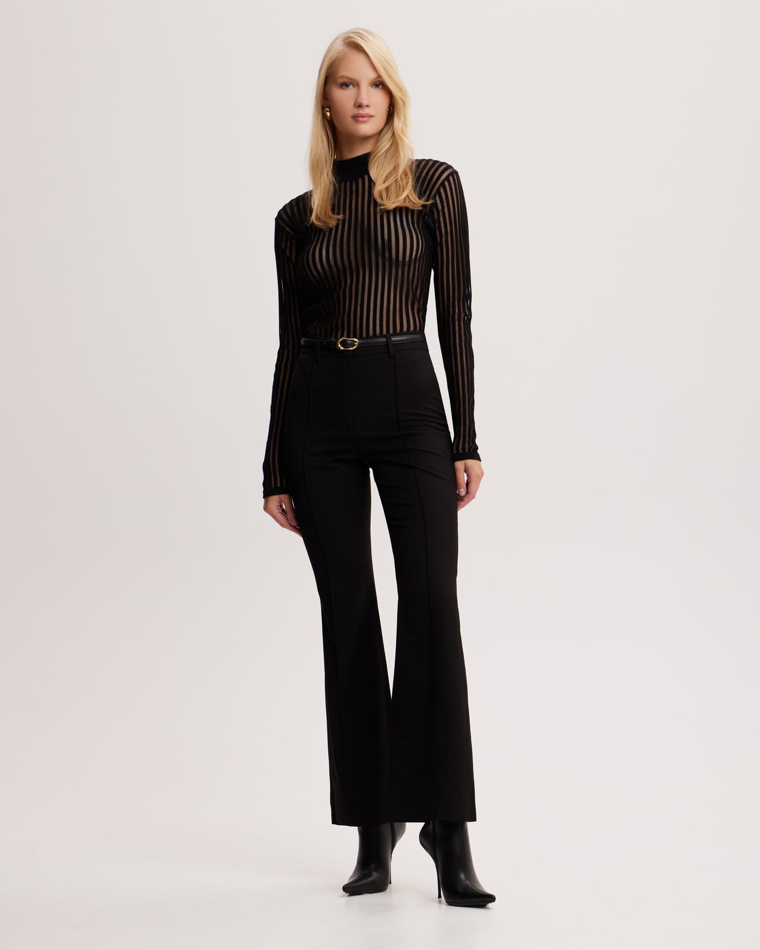 Striped sheer long-sleeved top