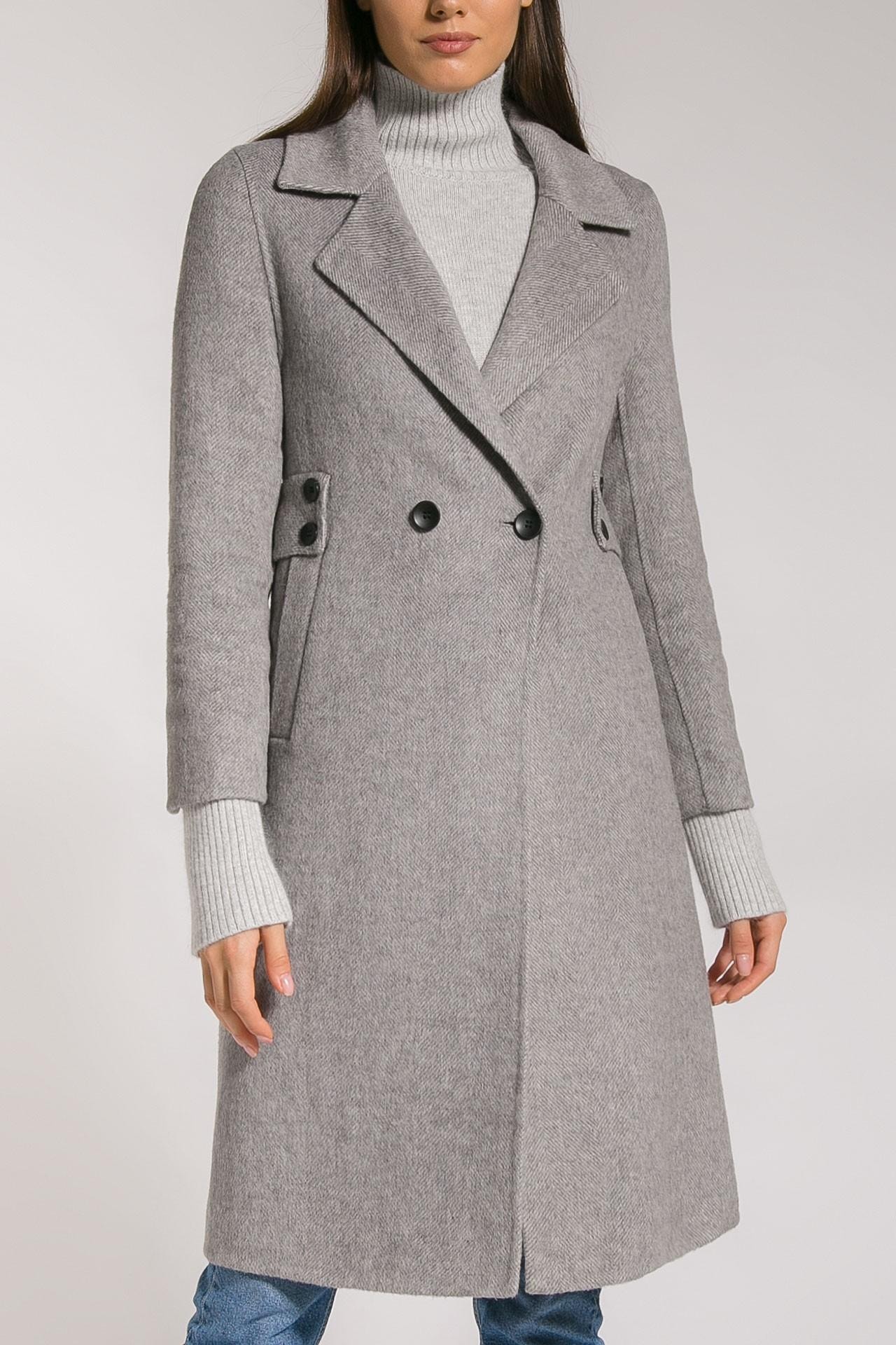 Basic coat in soft wool with wide lapels, Grey — photo 4