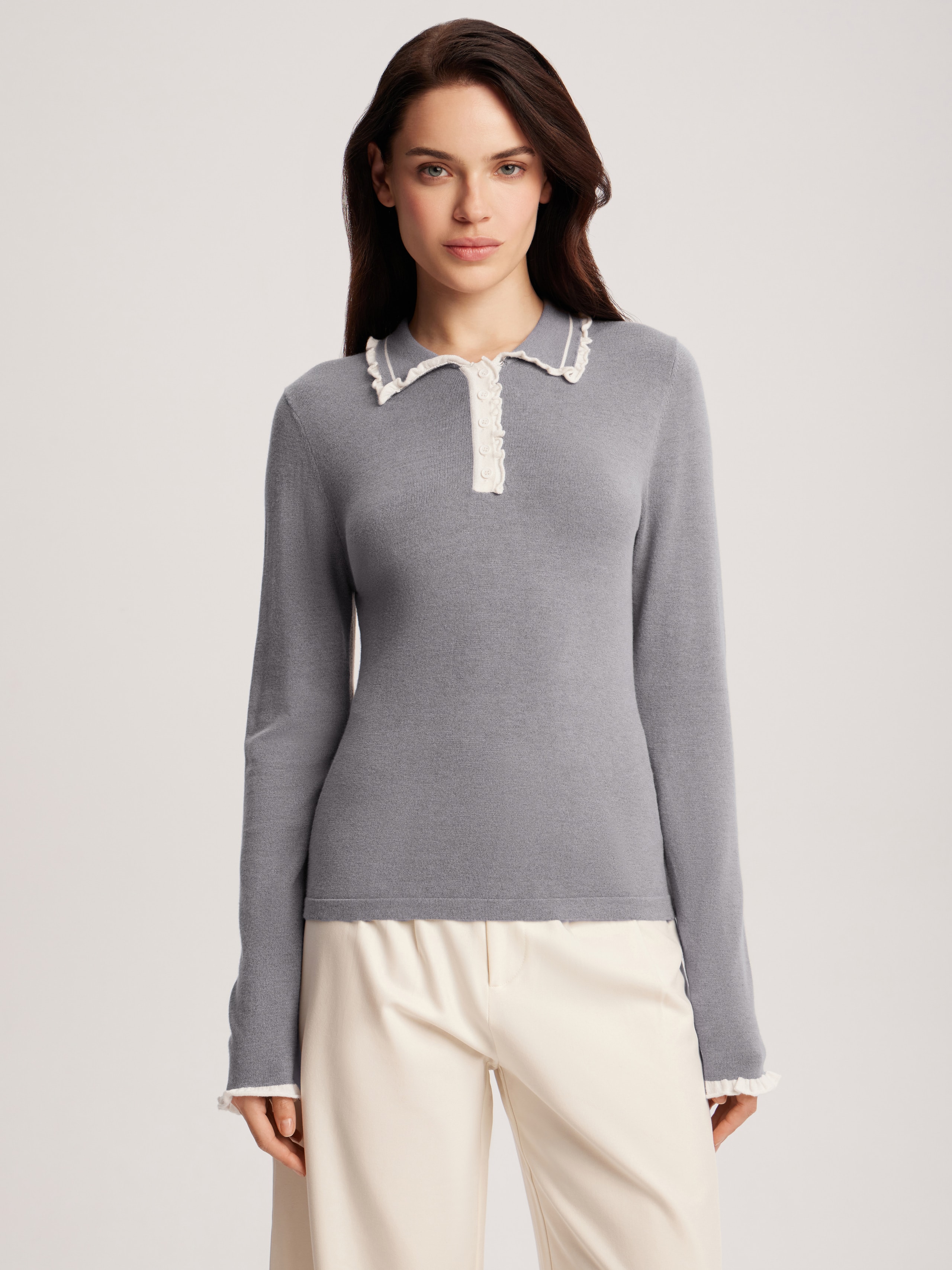long-sleeved polo shirt, Gray