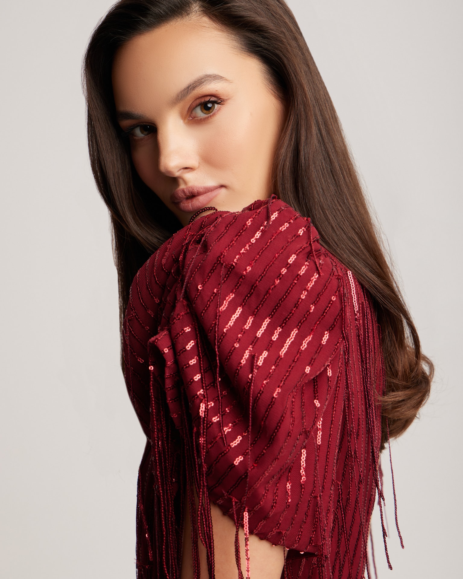 Sequinned dress in wine red, Burgundy — photo 3