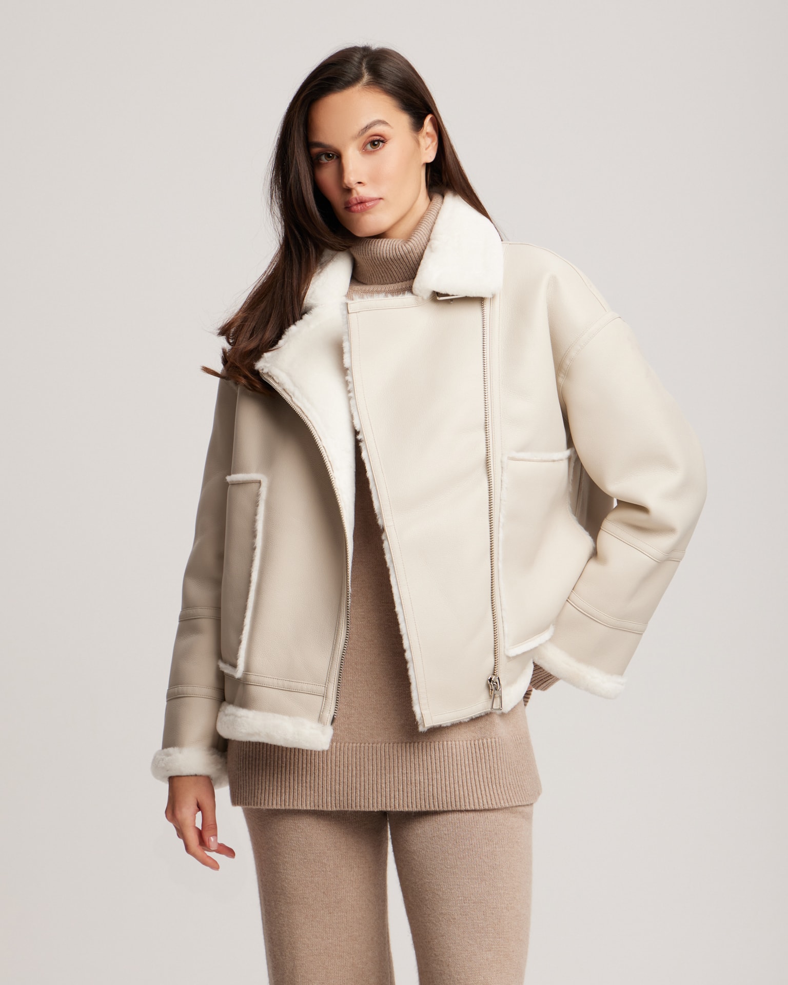 Faux shearling jacket, Beige