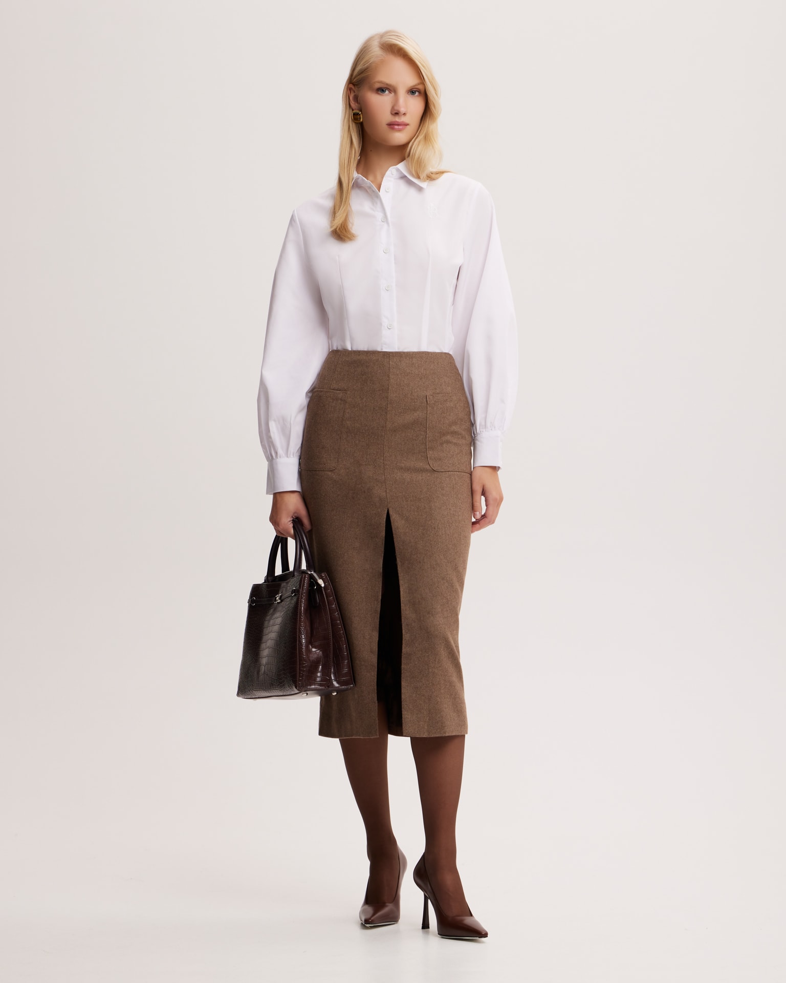 Skirt with Patch Pockets, Brown — photo 3