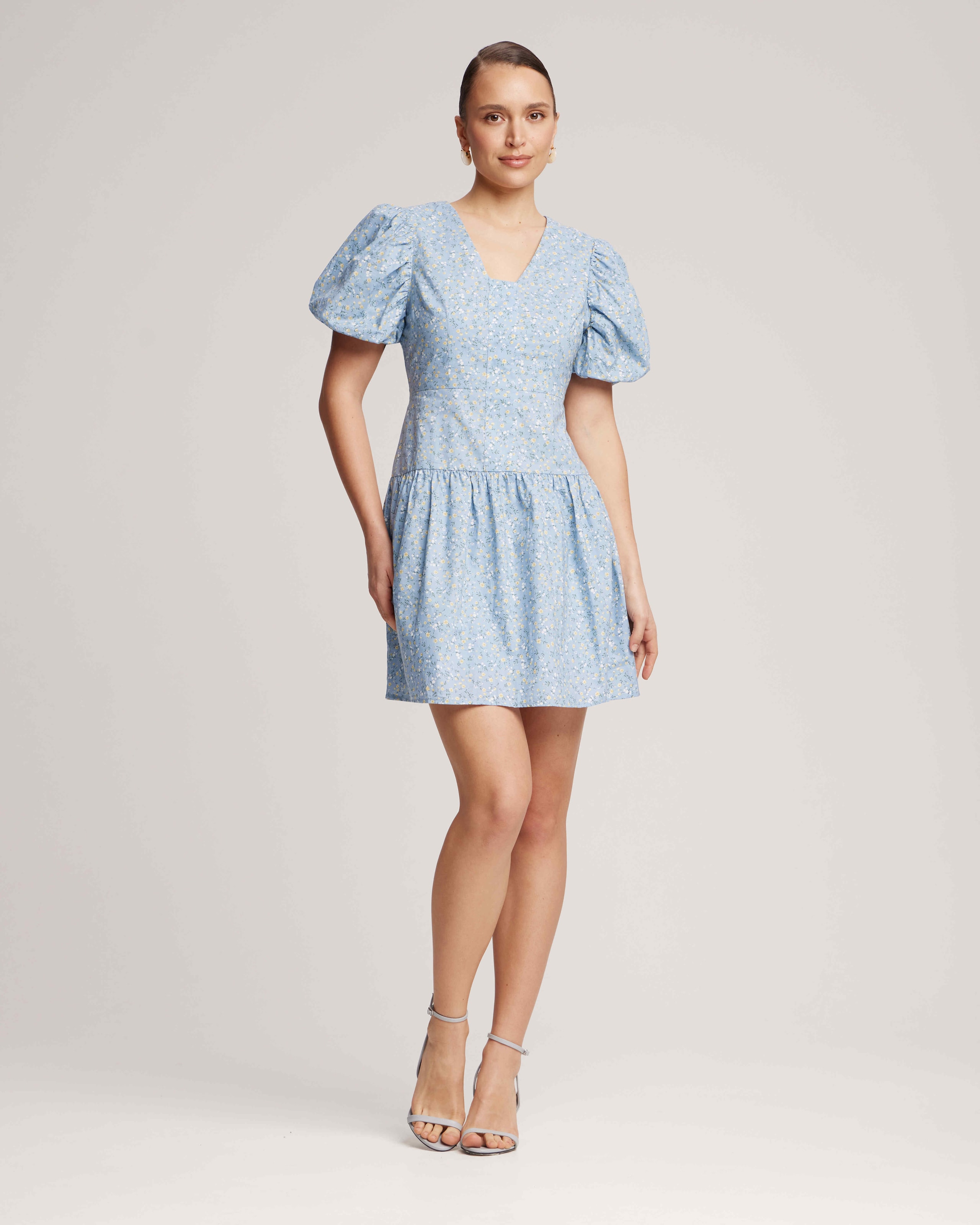 Dress with voluminous sleeves, Navy Blue
