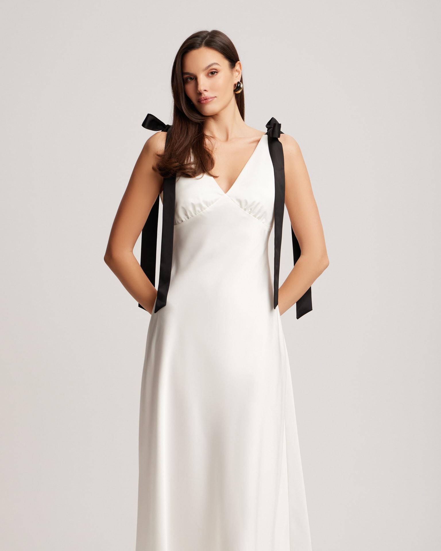 Dress with a V-neck, White — photo 3