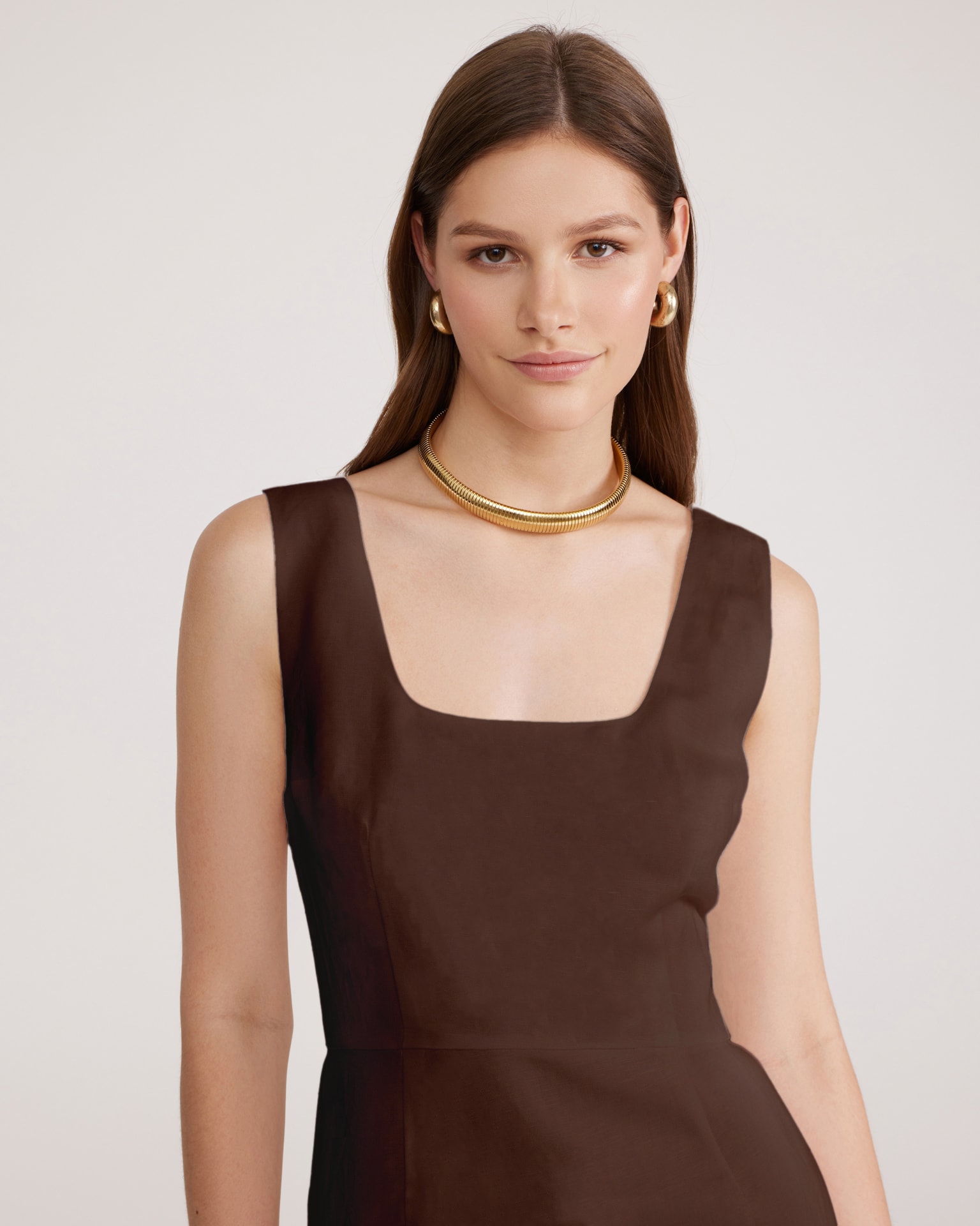 Brown linen dress, Brown — photo 4