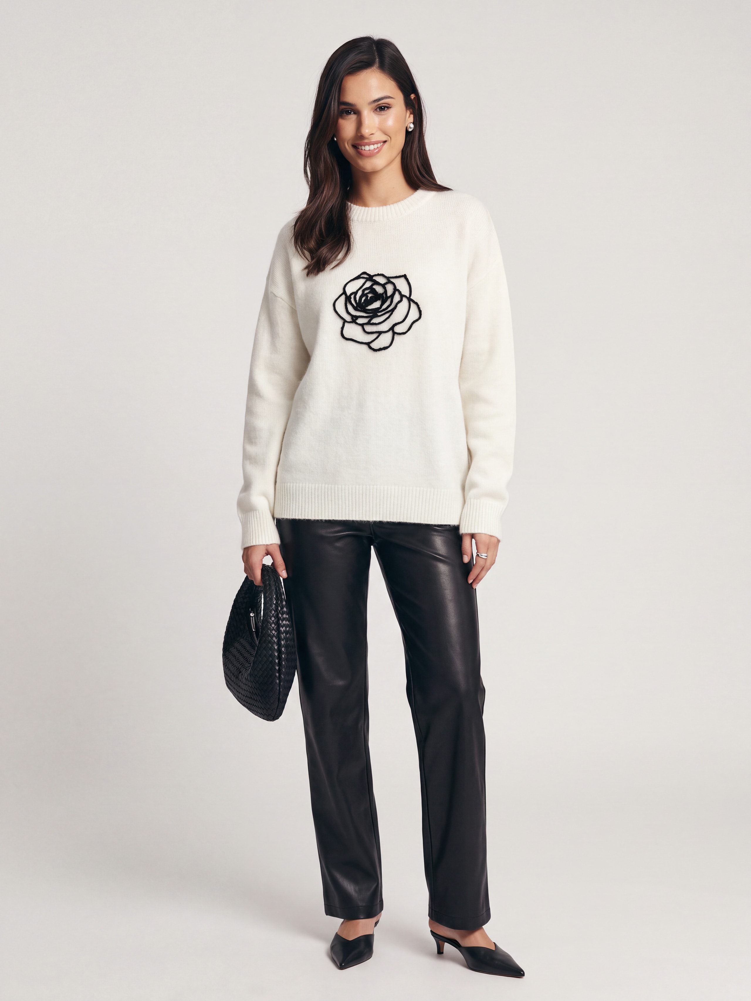 Jumper with velvet rose applique, White — photo 6