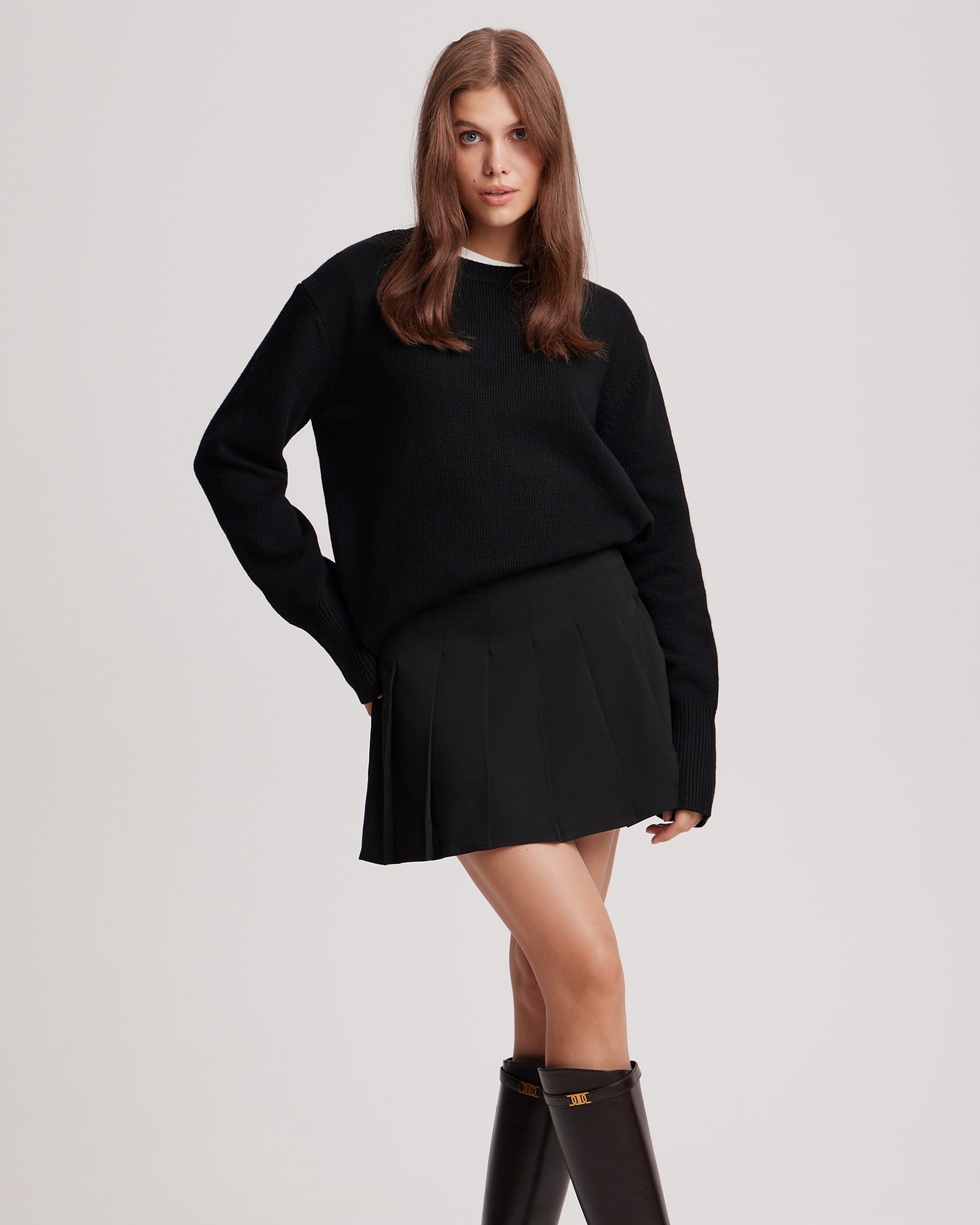 Preppy-Style Mini Skirt, Black — photo 2