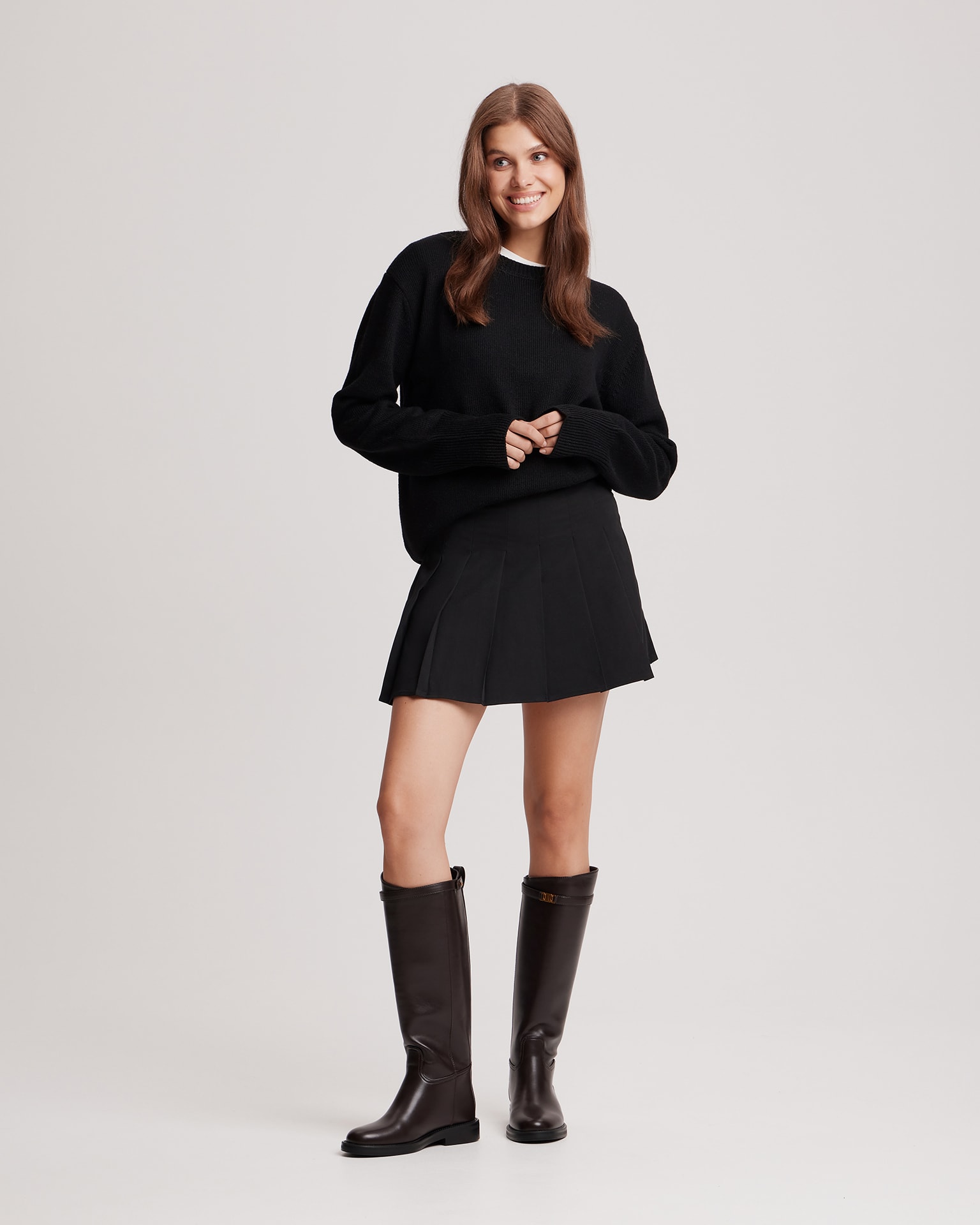 Preppy-Style Mini Skirt, Black