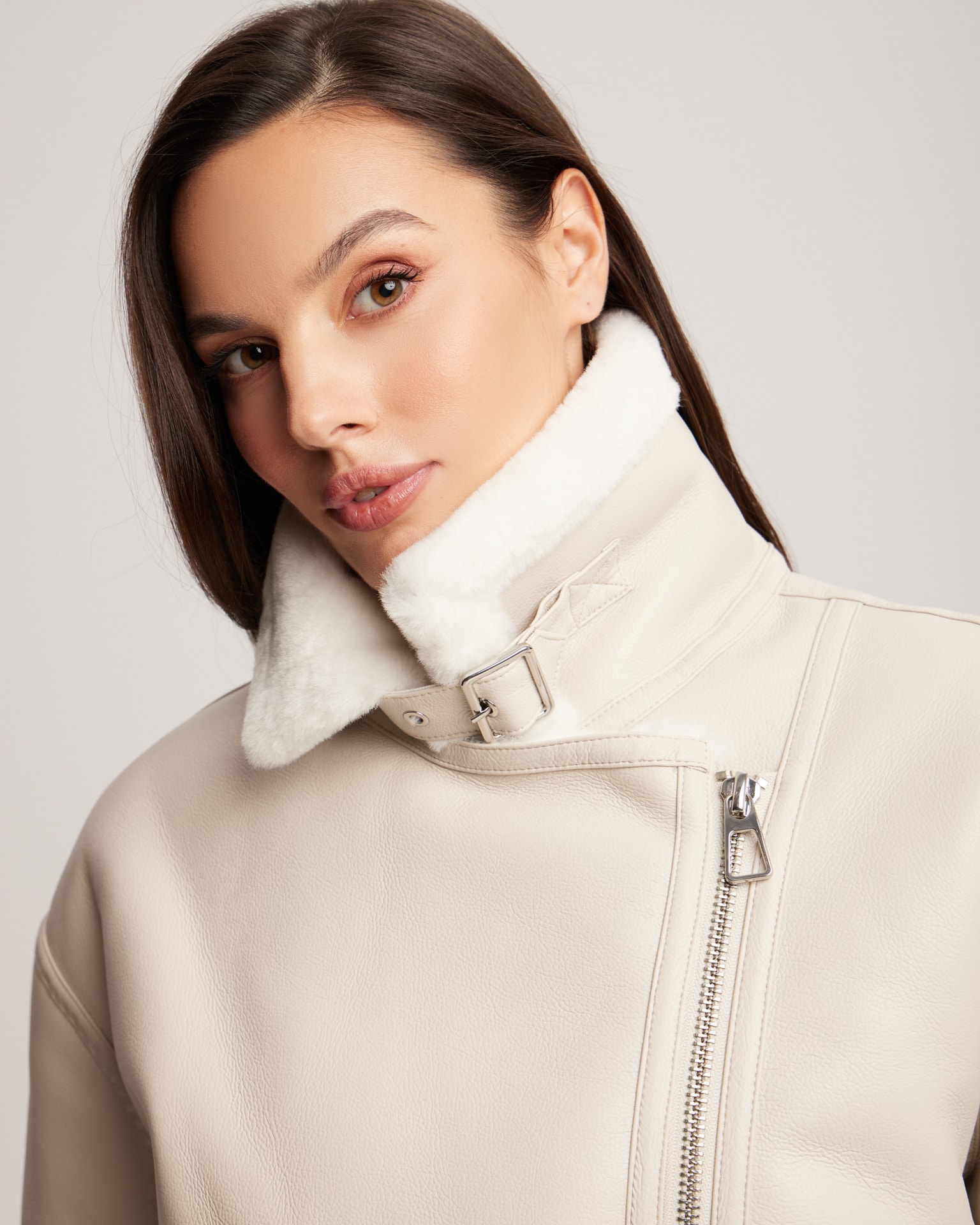 Faux shearling jacket, Beige — photo 5