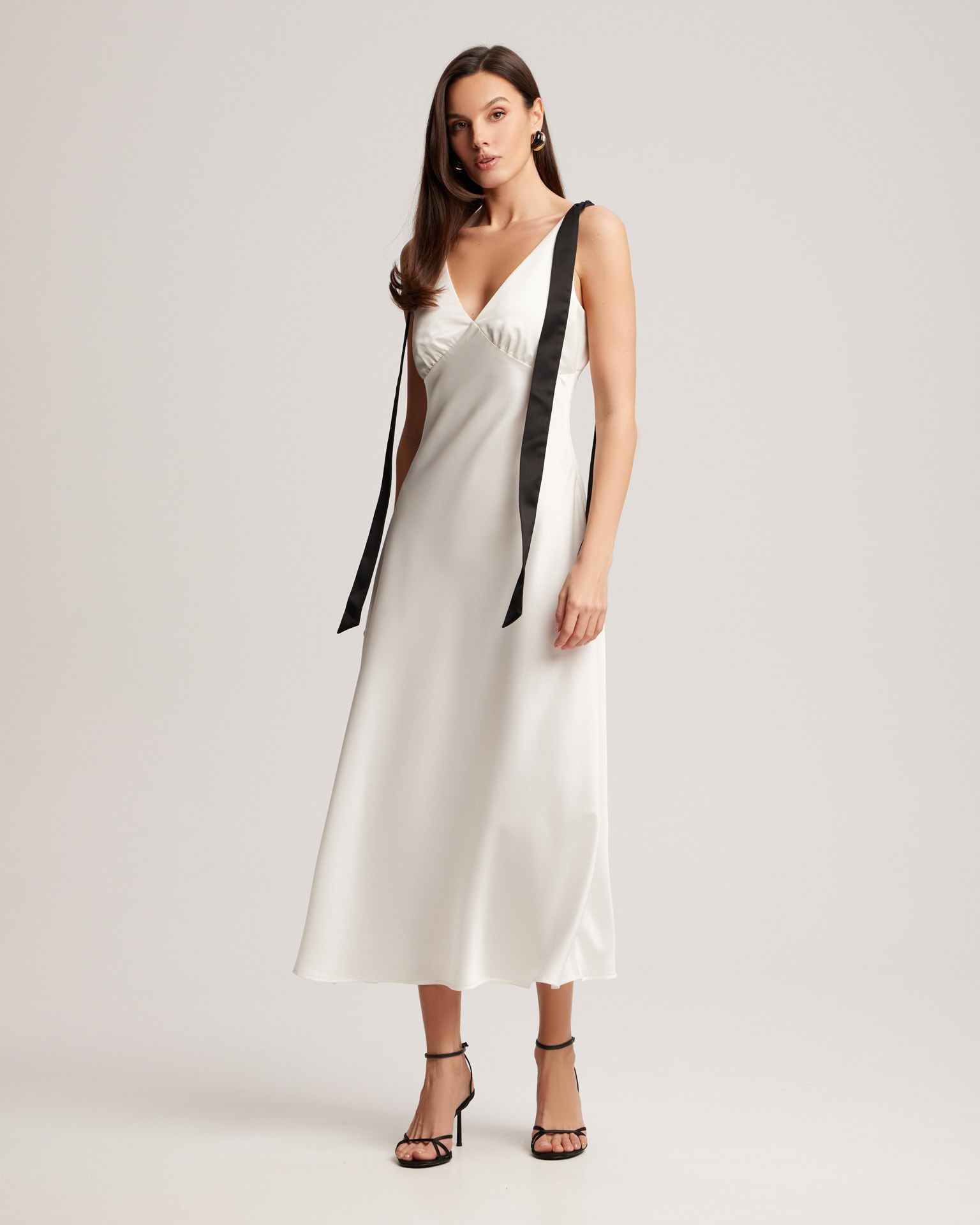 Dress with a V-neck, White — photo 6