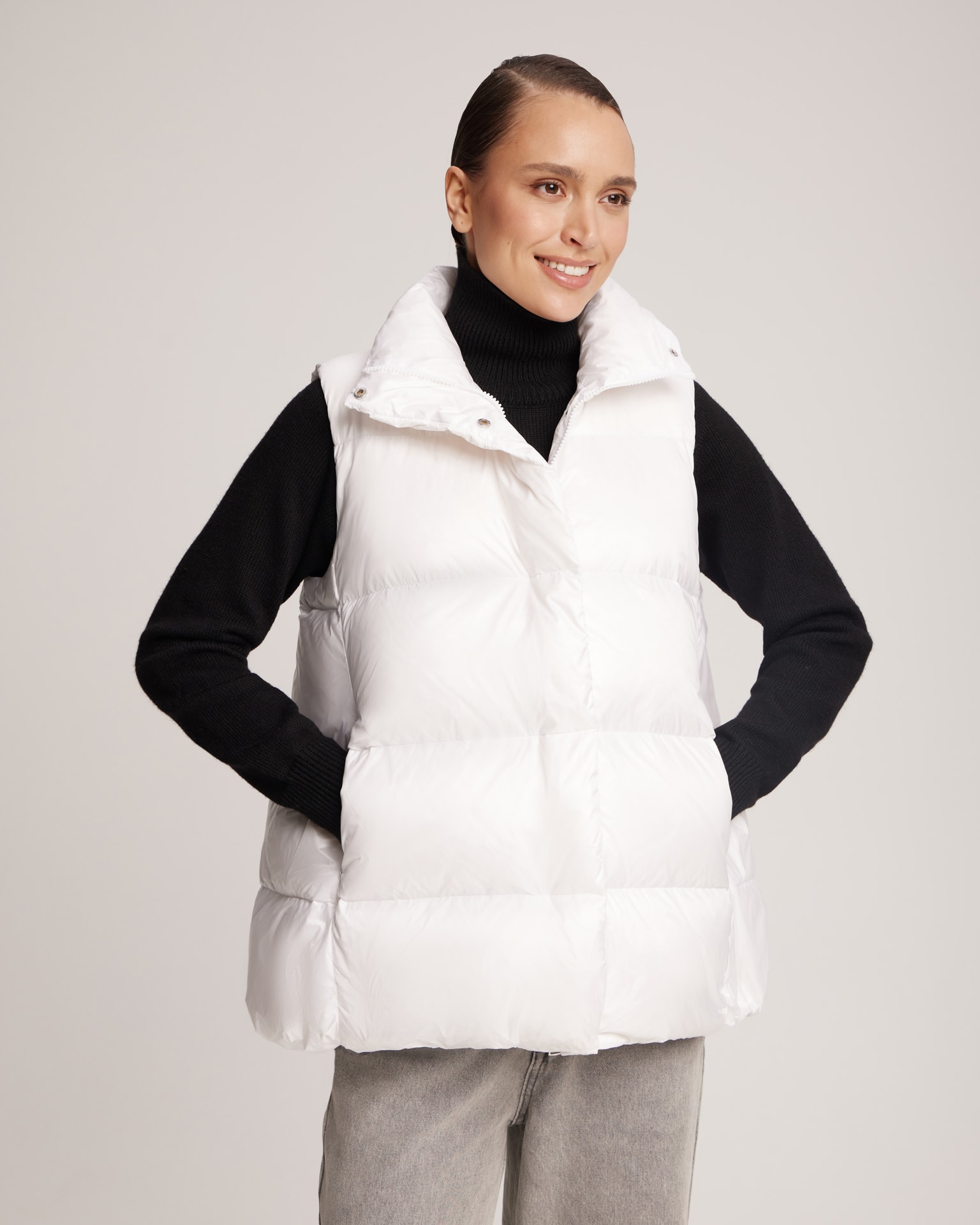 Quilted gilet with a stand-up collar, White — photo 4