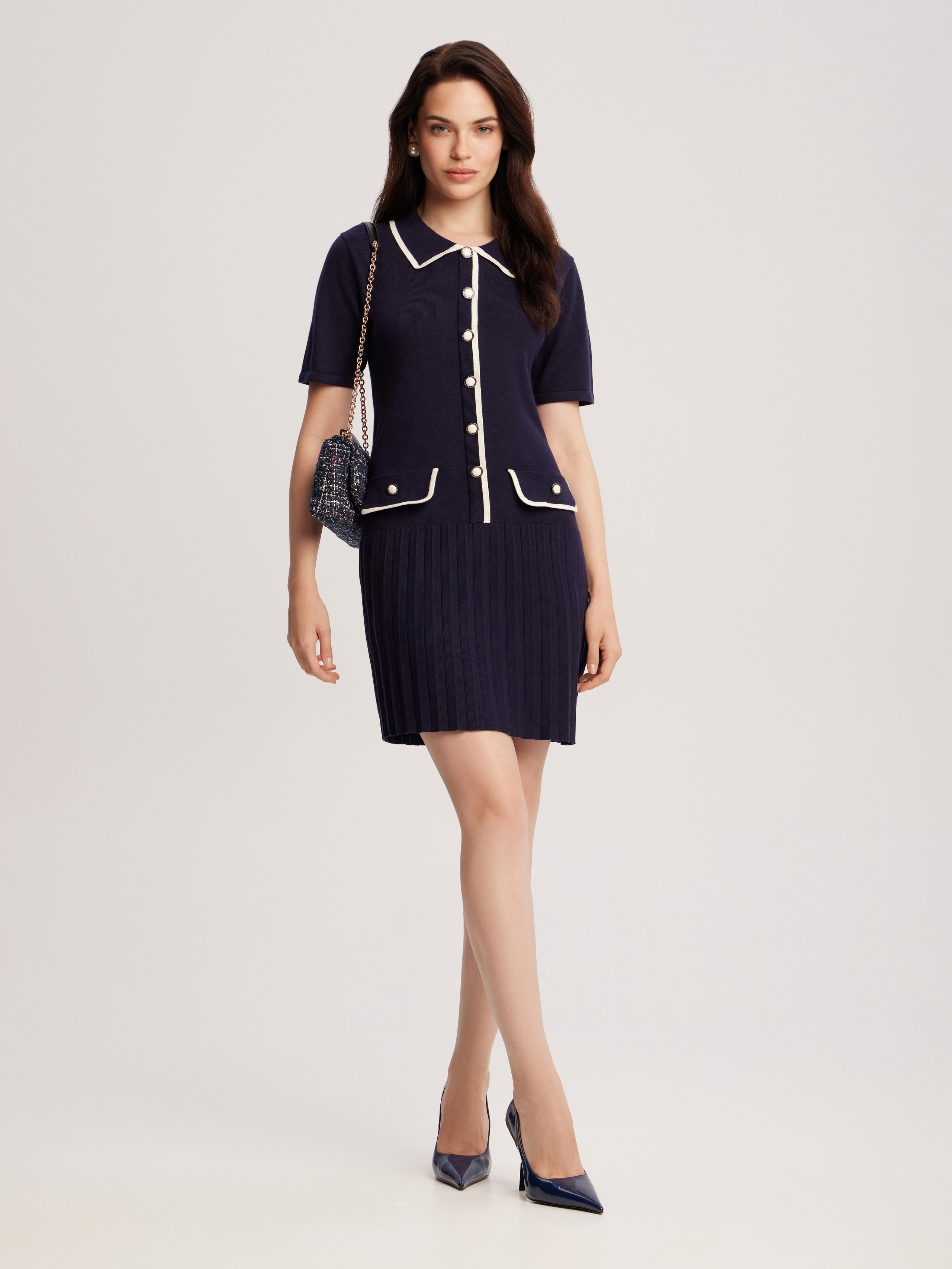Dress with pleated hem, Blue — photo 3