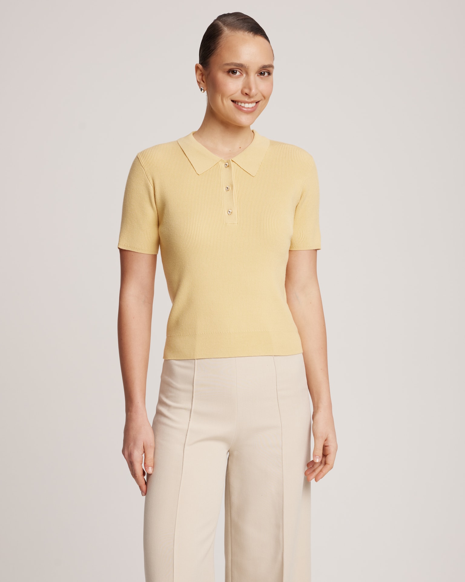 Polo shirt with rhinestone buttons, Yellow — photo 4