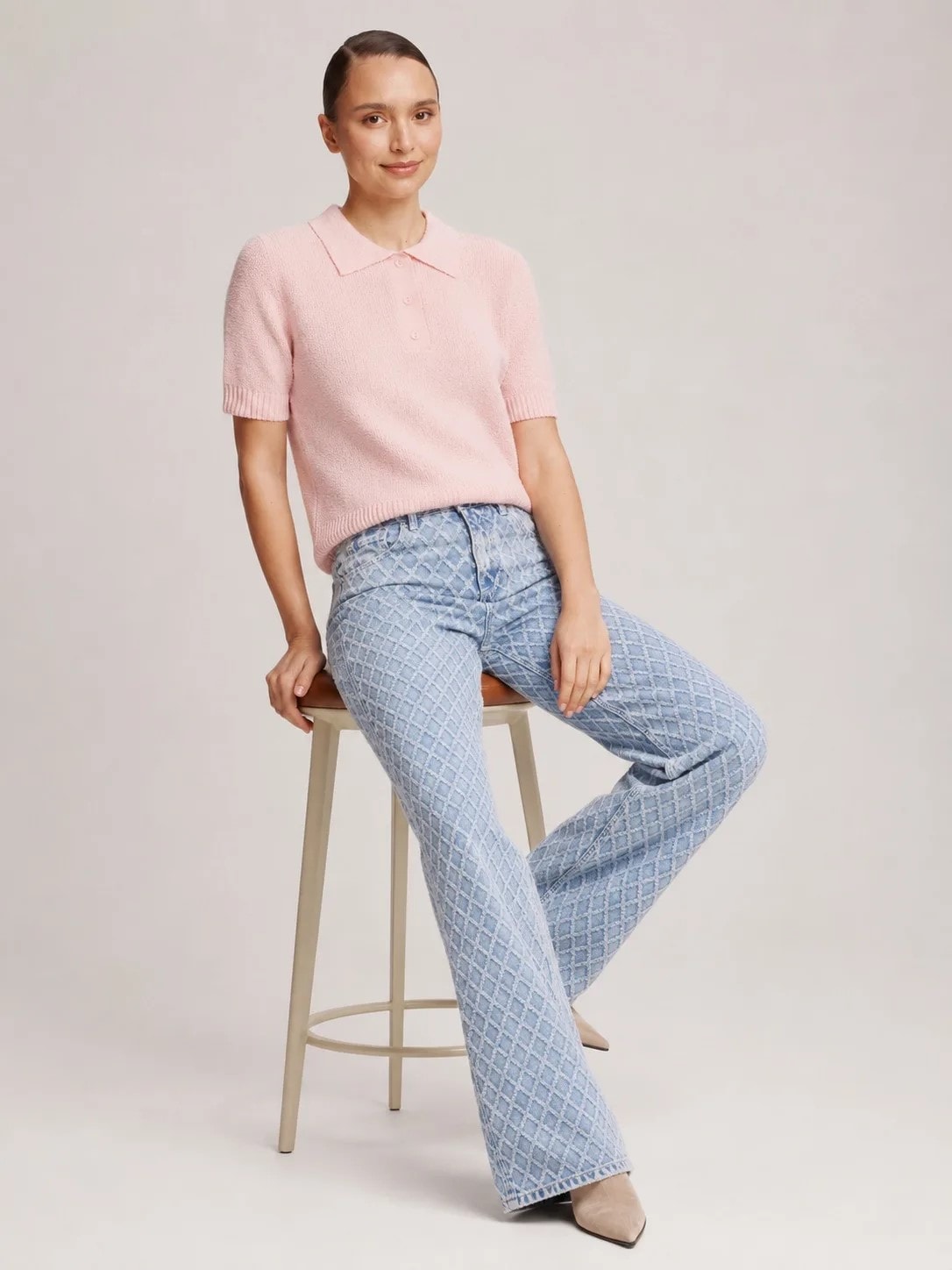 Polo jumper made of boucle yarn, Pink — photo 3