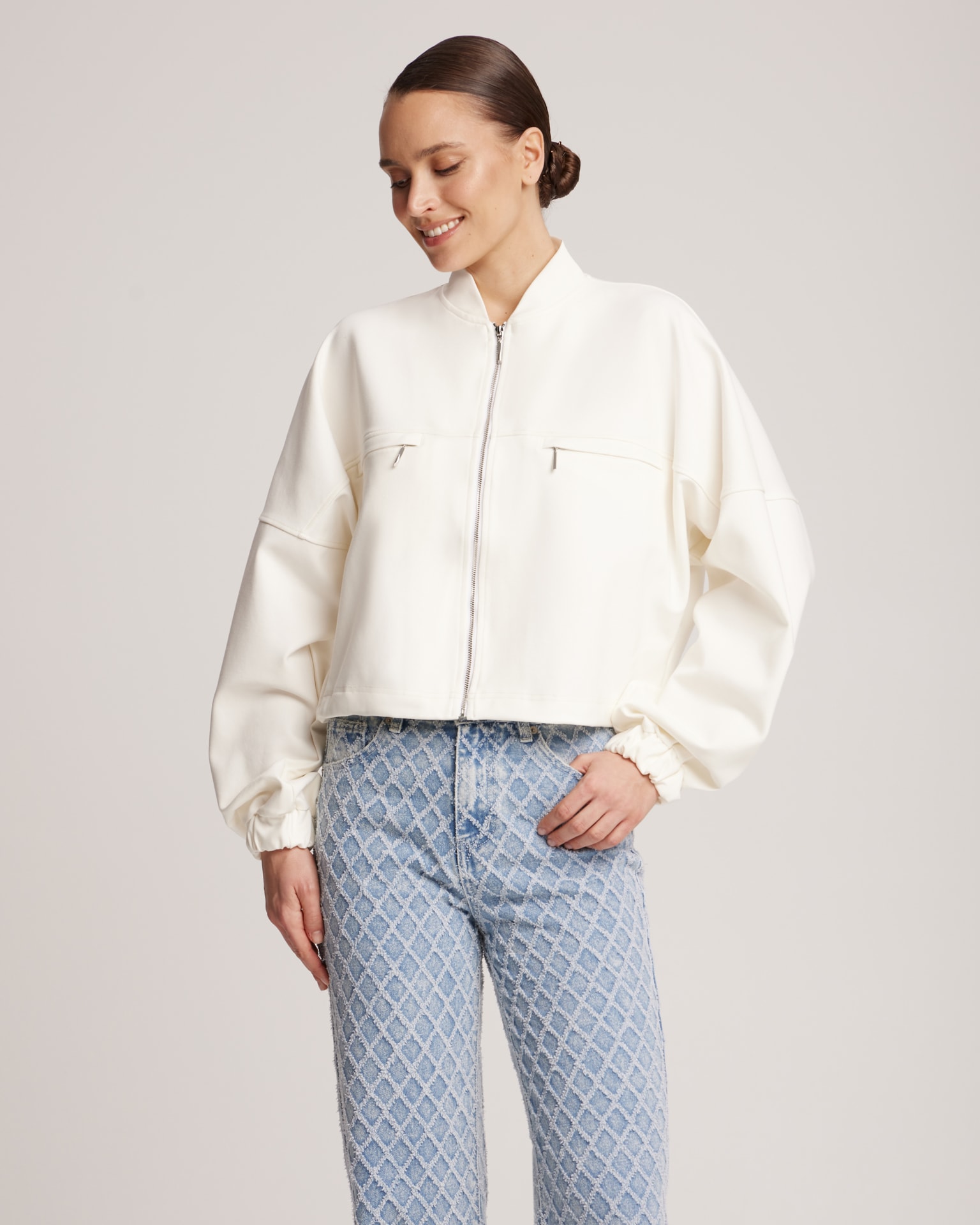 Bomber jacket with adjustable ribbed hem, White — photo 2