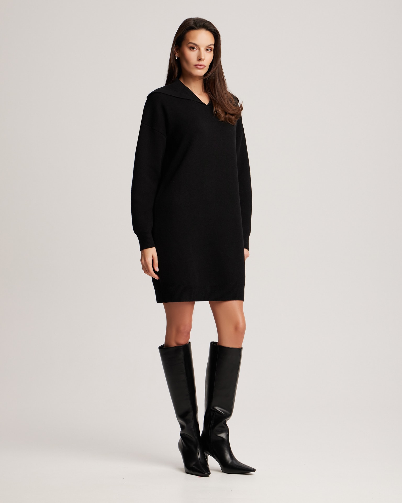 Dress with a wide collar, Black — photo 2
