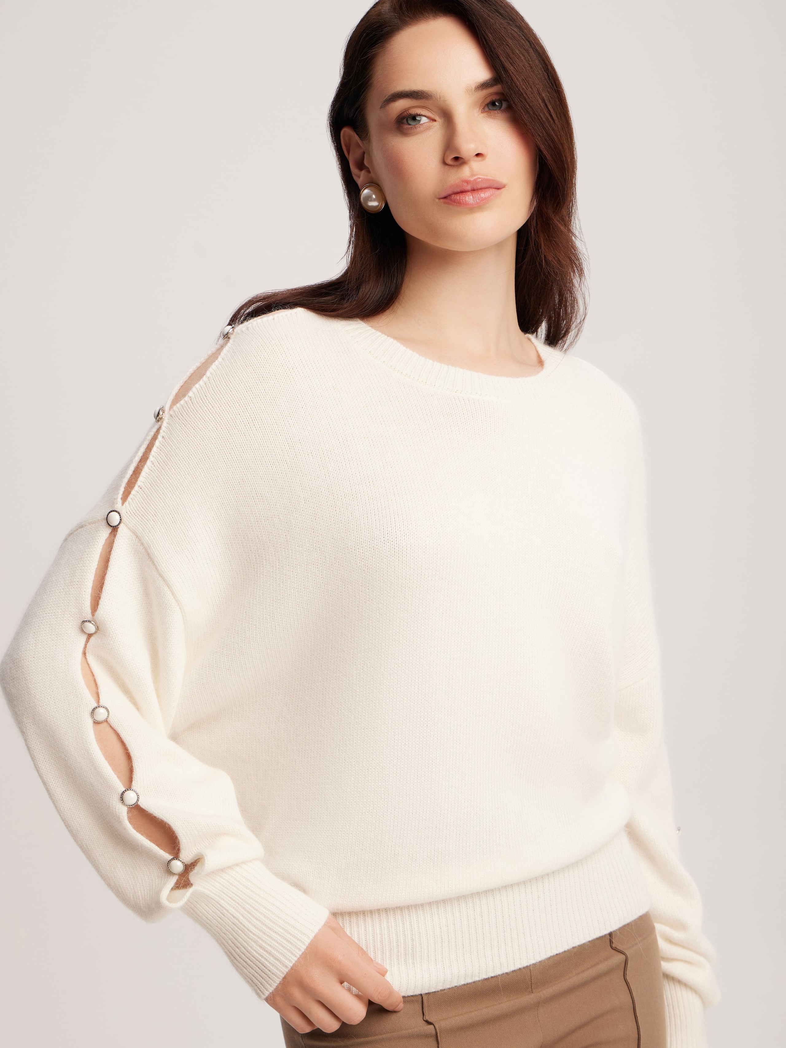 Jumper with accent buttoned sleeves
