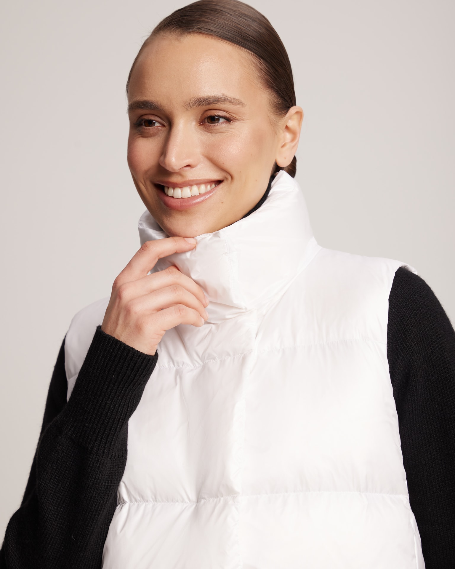 Quilted gilet with a stand-up collar, White — photo 6
