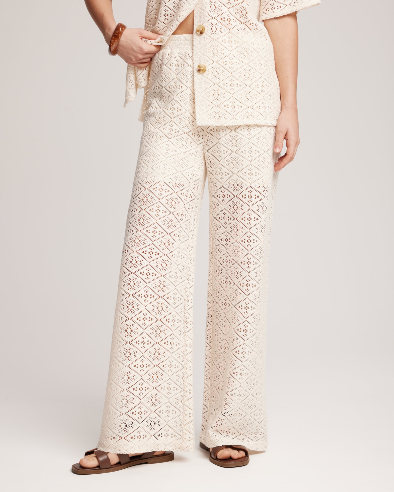 Suit with crochet trousers, Beige — photo 9