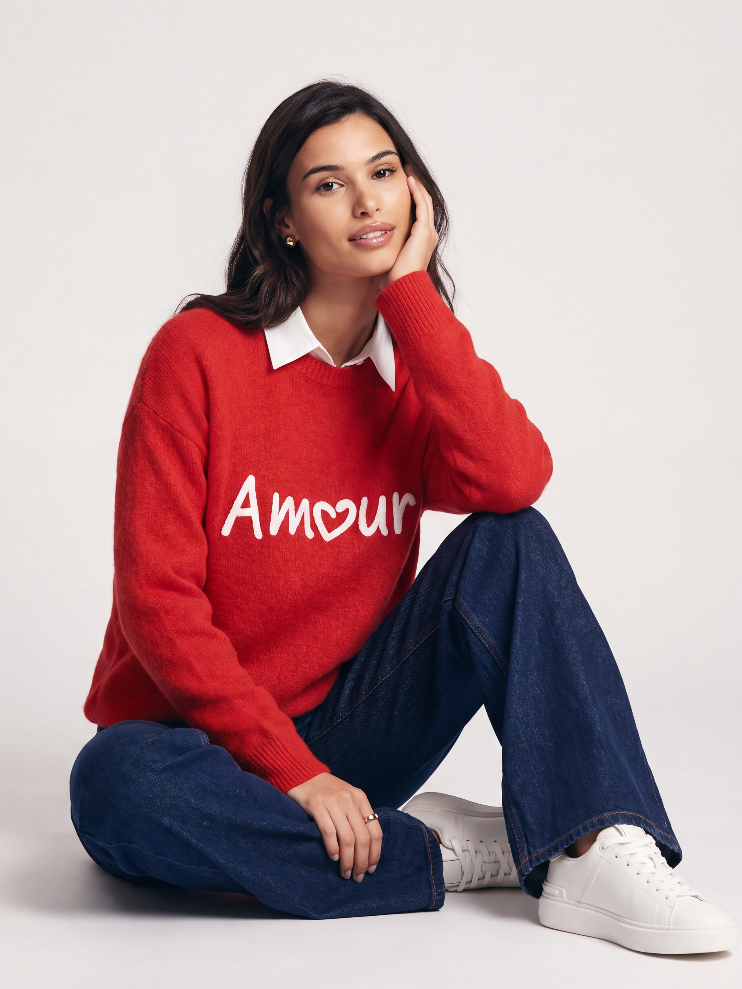 Jumper with velvet applique Amour, Red — photo 3