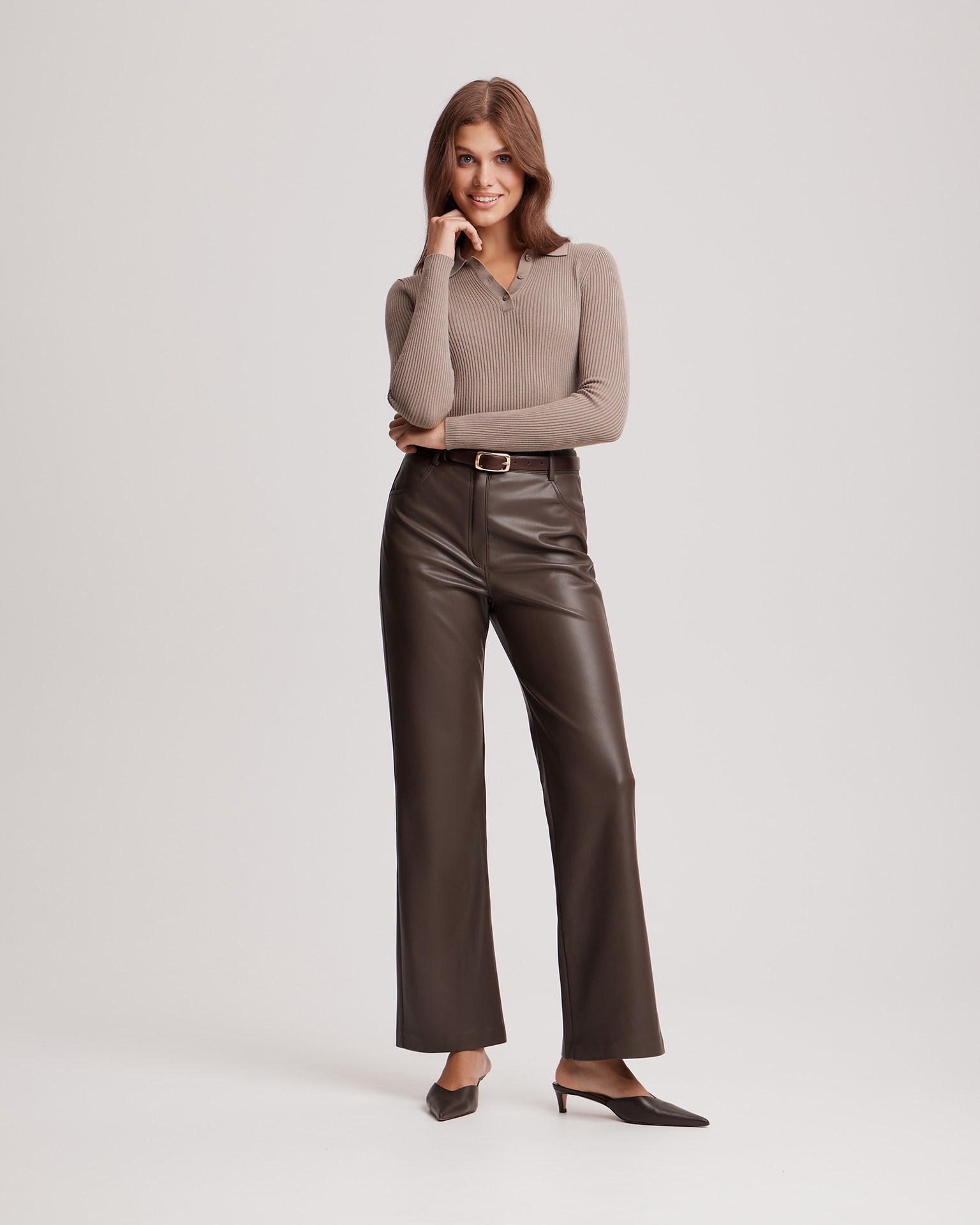 Long-sleeved polo shirt, Brown — photo 2