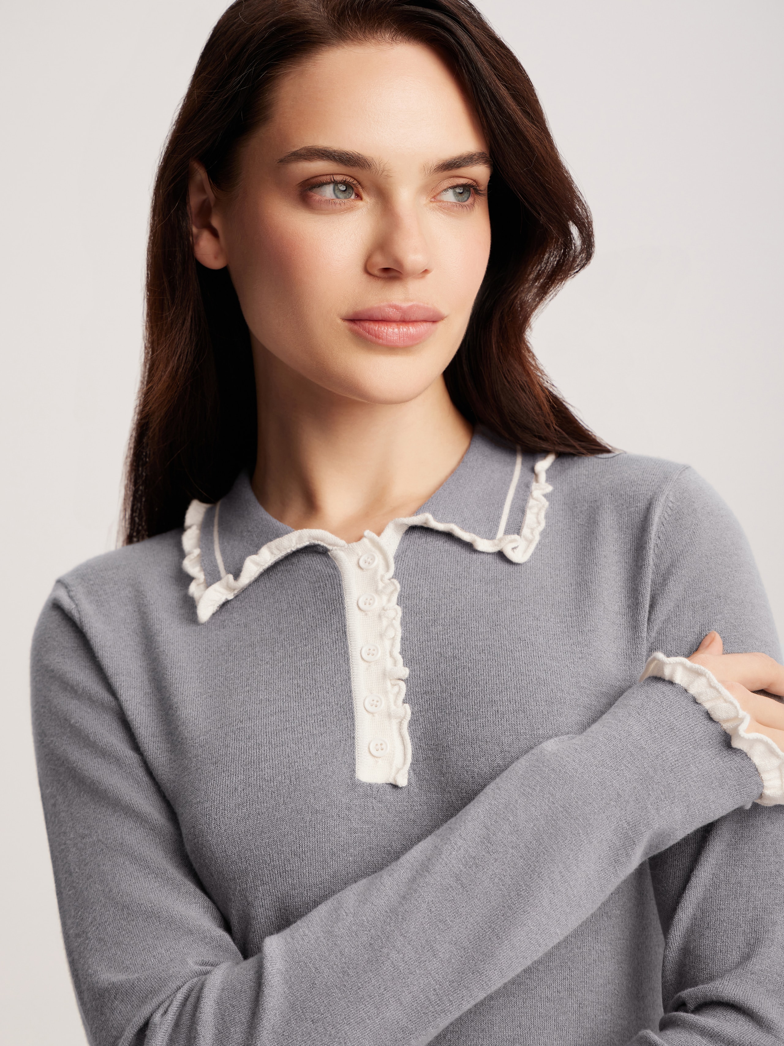 long-sleeved polo shirt, Gray — photo 3