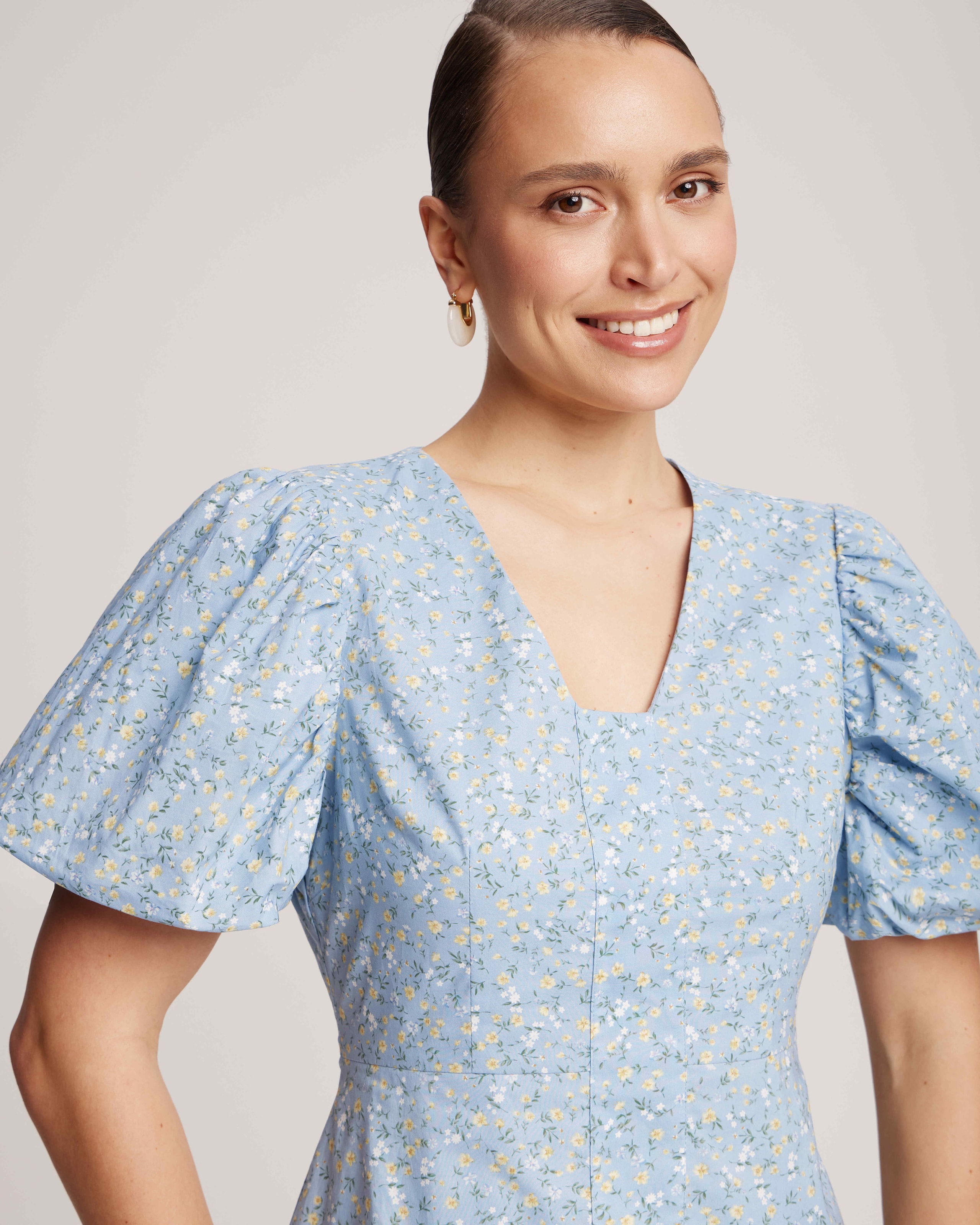 Dress with voluminous sleeves, Navy Blue — photo 4