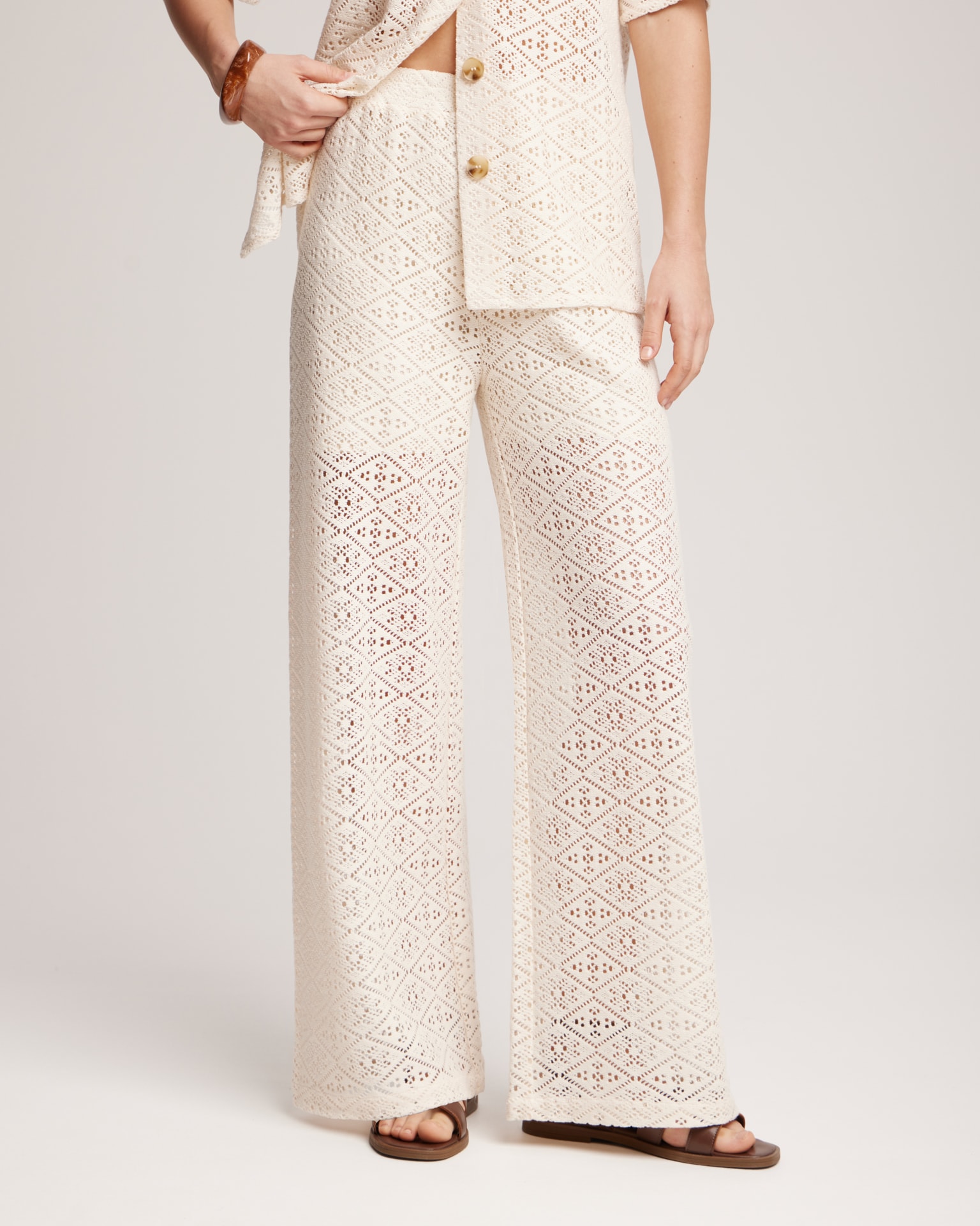 Suit with crochet trousers, Beige — photo 8