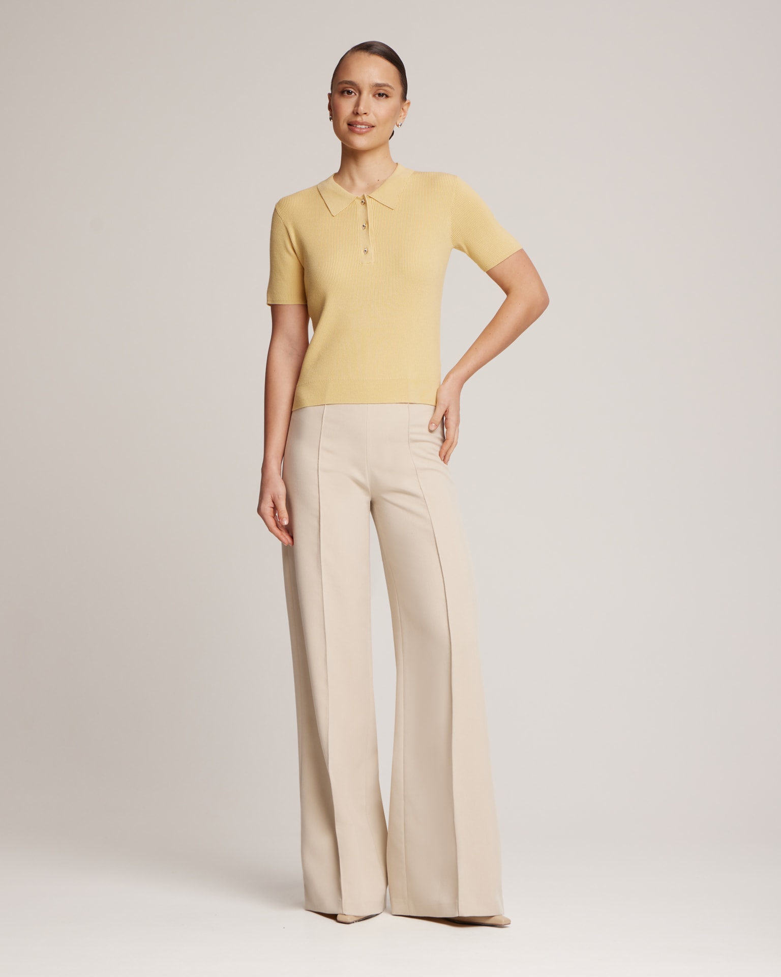 Polo shirt with rhinestone buttons, Yellow — photo 2
