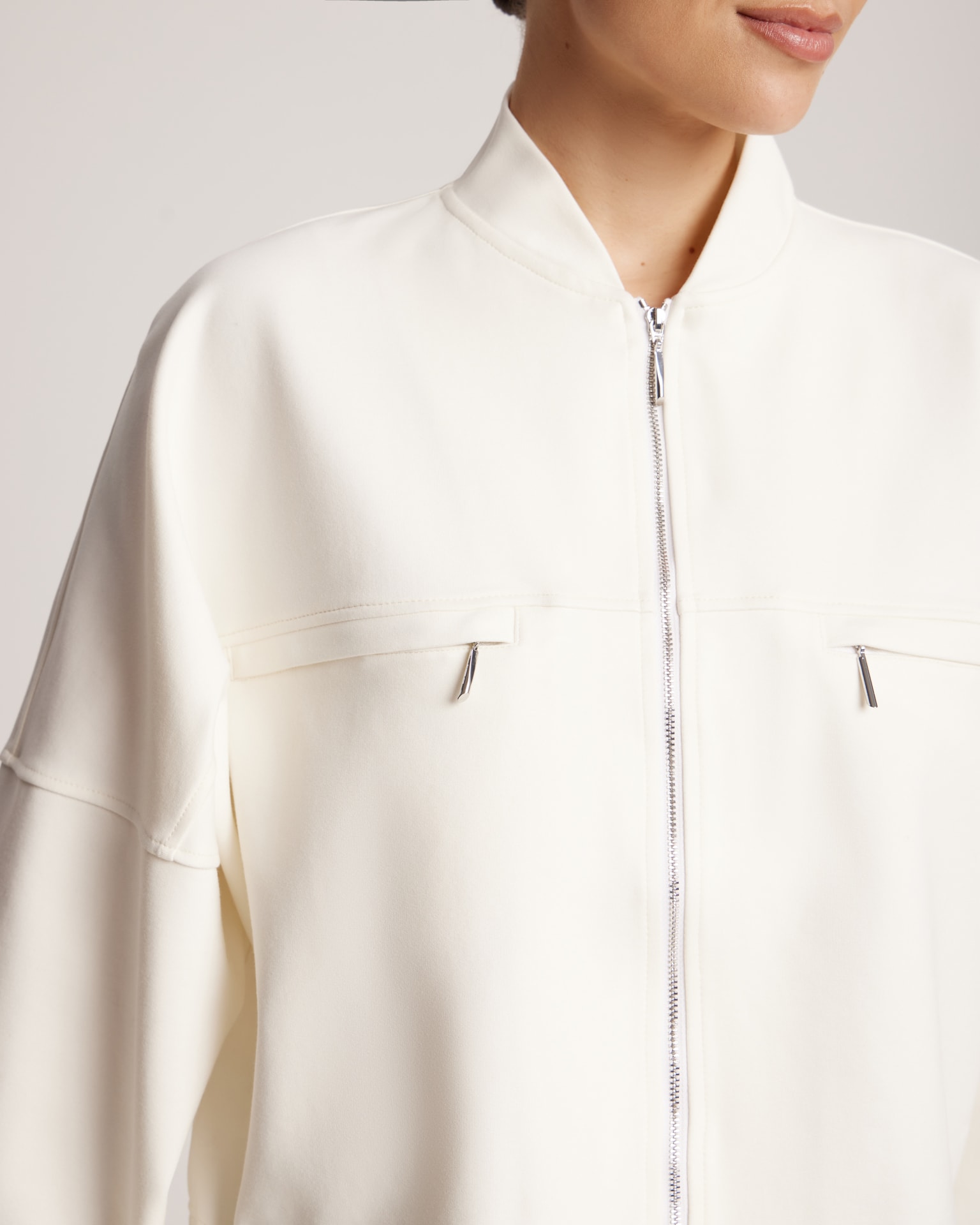 Bomber jacket with adjustable ribbed hem, White — photo 6