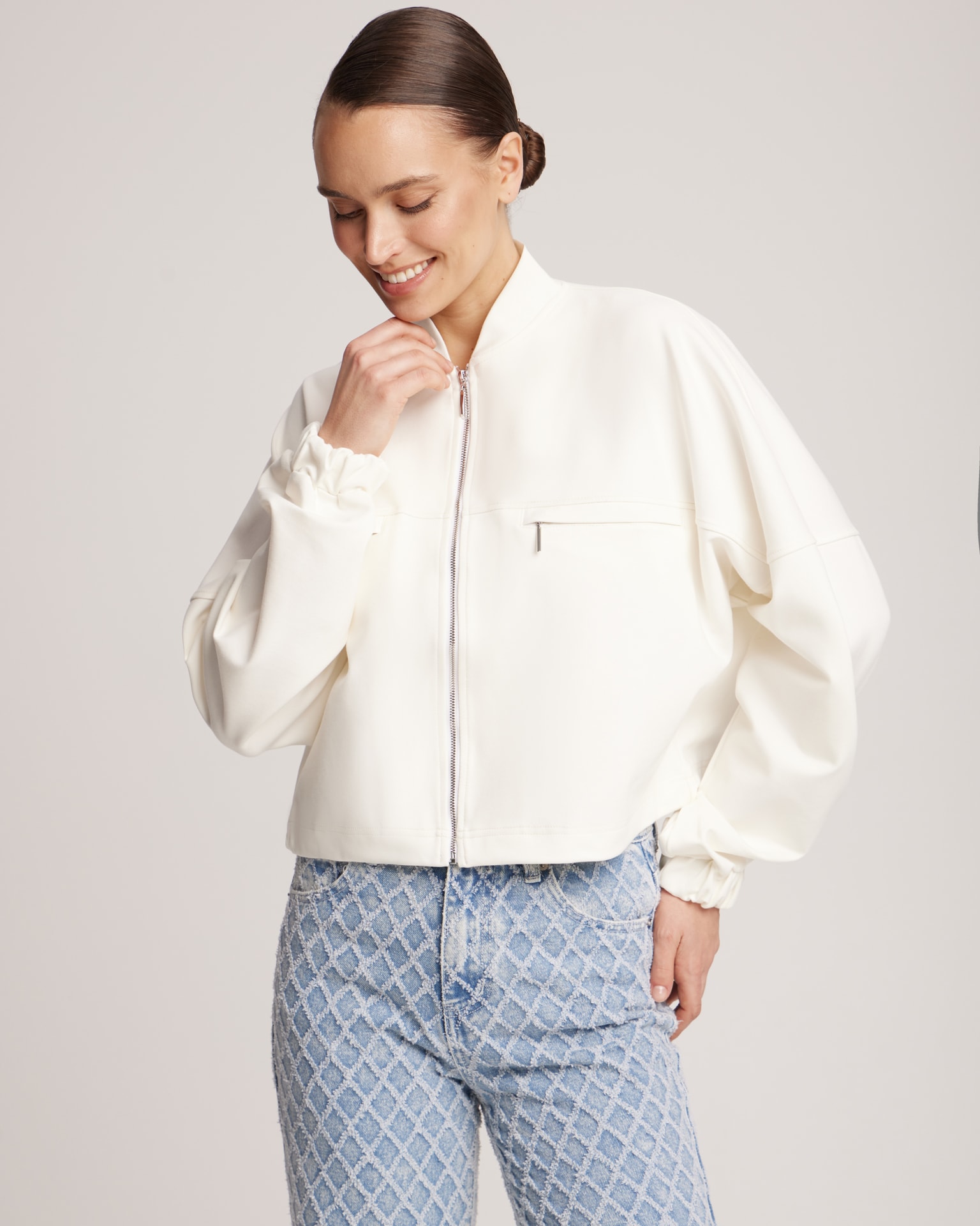 Bomber jacket with adjustable ribbed hem, White — photo 4