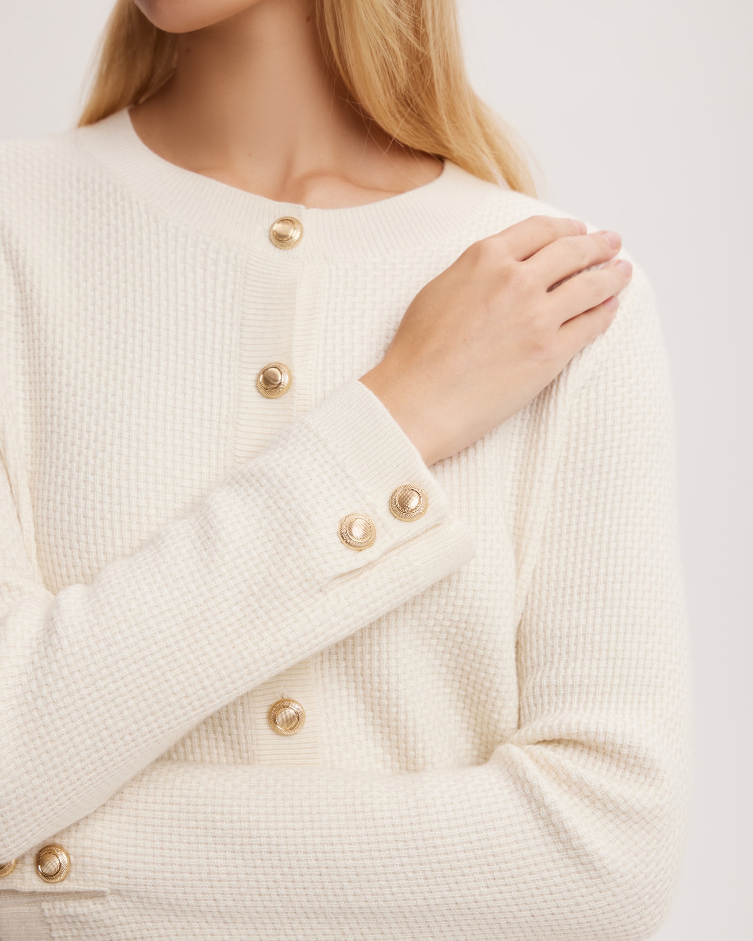Cream merino wool cardigan, Milk — photo 6