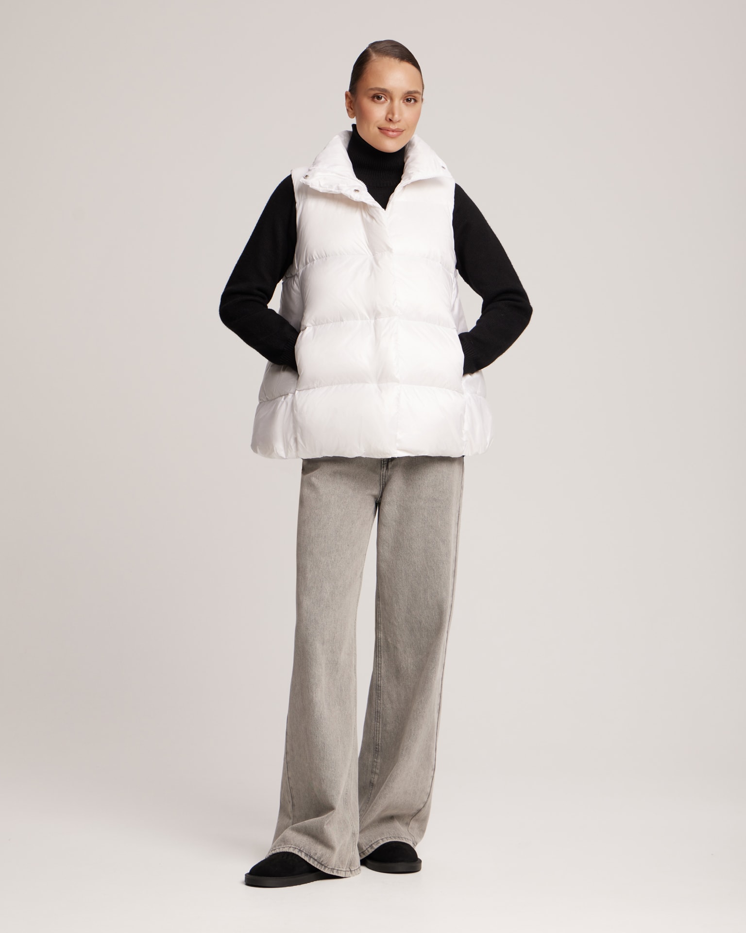 Quilted gilet with a stand-up collar, White — photo 5
