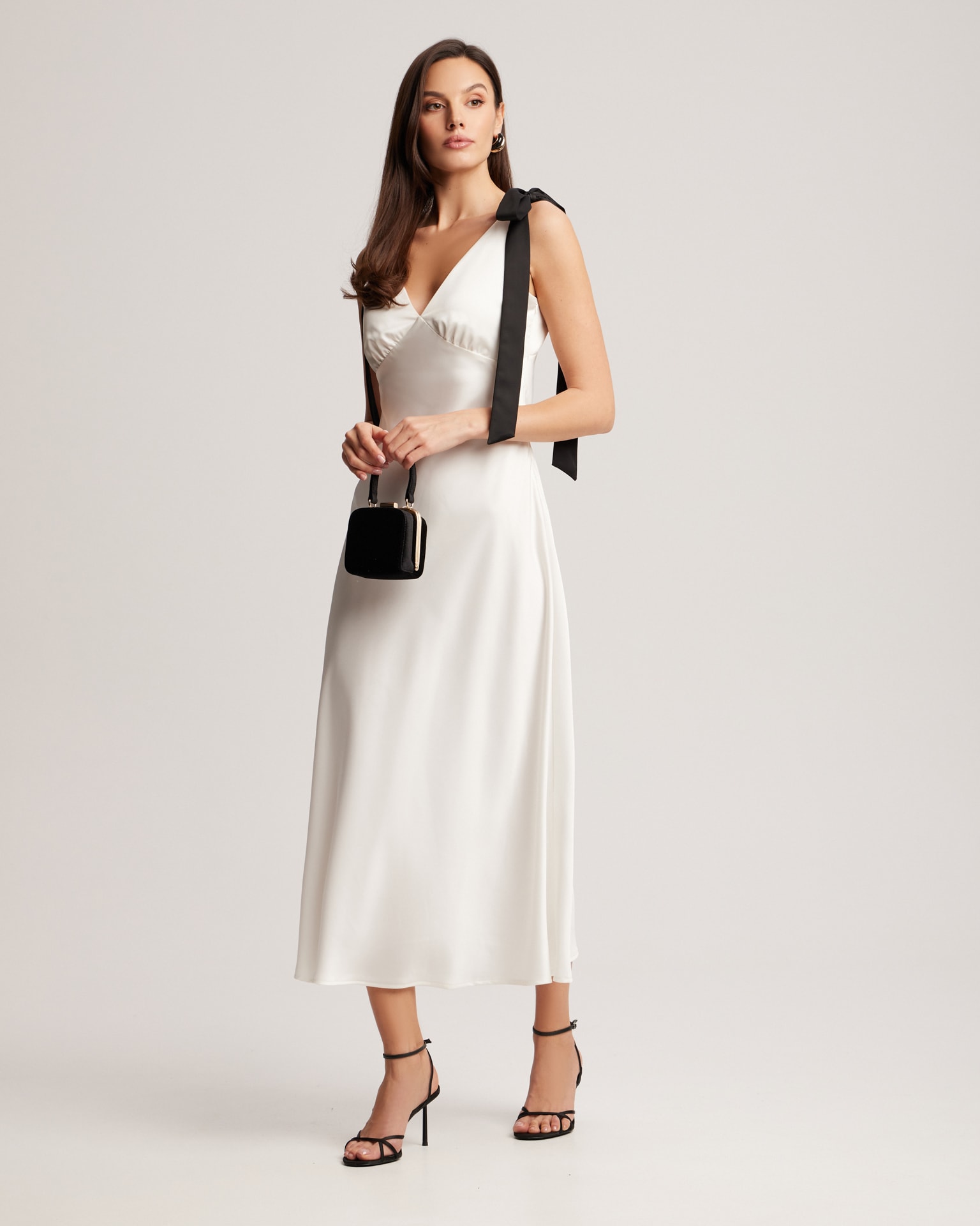 Dress with a V-neck, White — photo 2