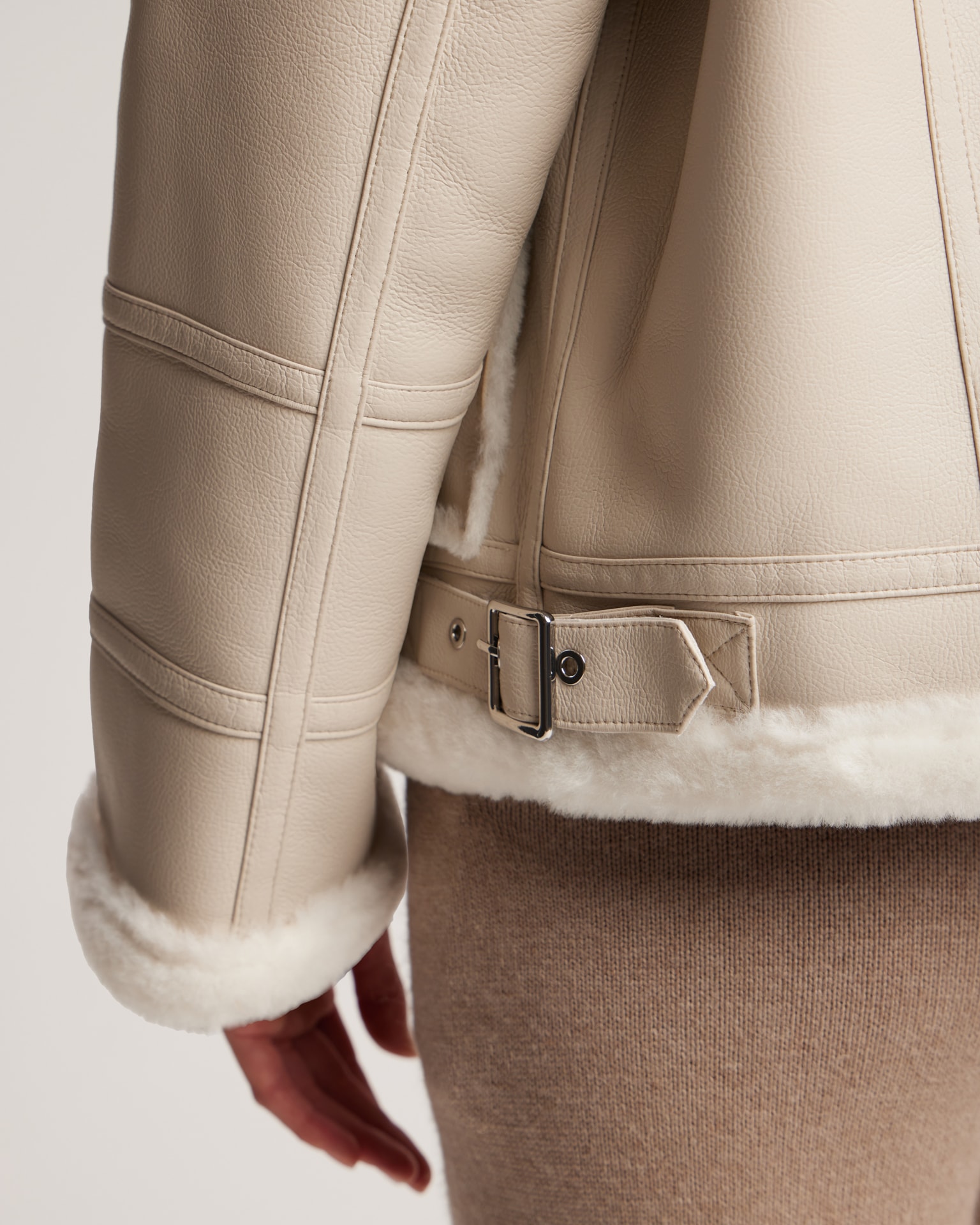 Faux shearling jacket, Beige — photo 7